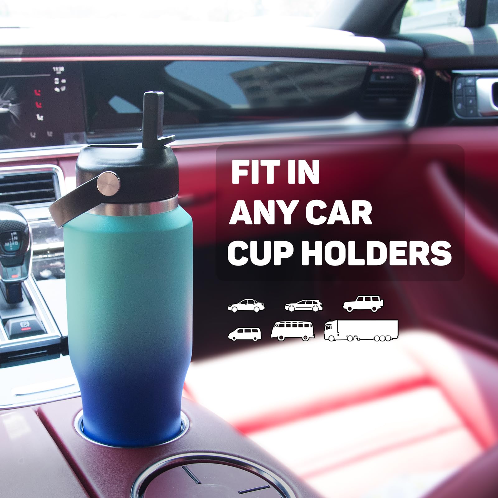 Insulated Water Bottle 32Oz With Straw/Spout Lids, Stainless Steel Water Bottles Keep Cold 24H