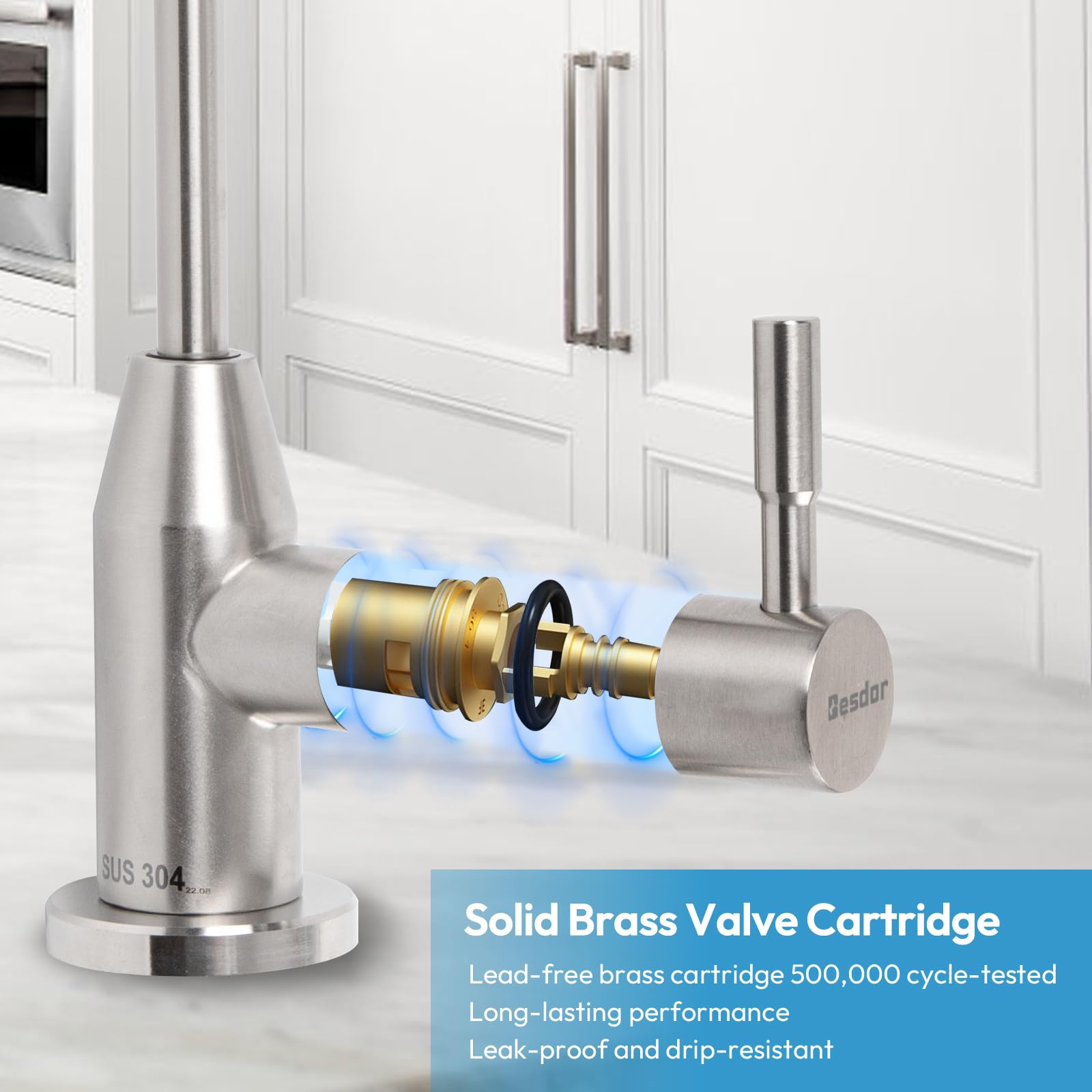 Besdor Drinking Water Faucet, Filtered Water Reverse Osmosis Ro Faucet For Kitchen Sink, Non-Air Gap, Lead-, 304 Stainless Steel, Brushed Nickel, Wf1