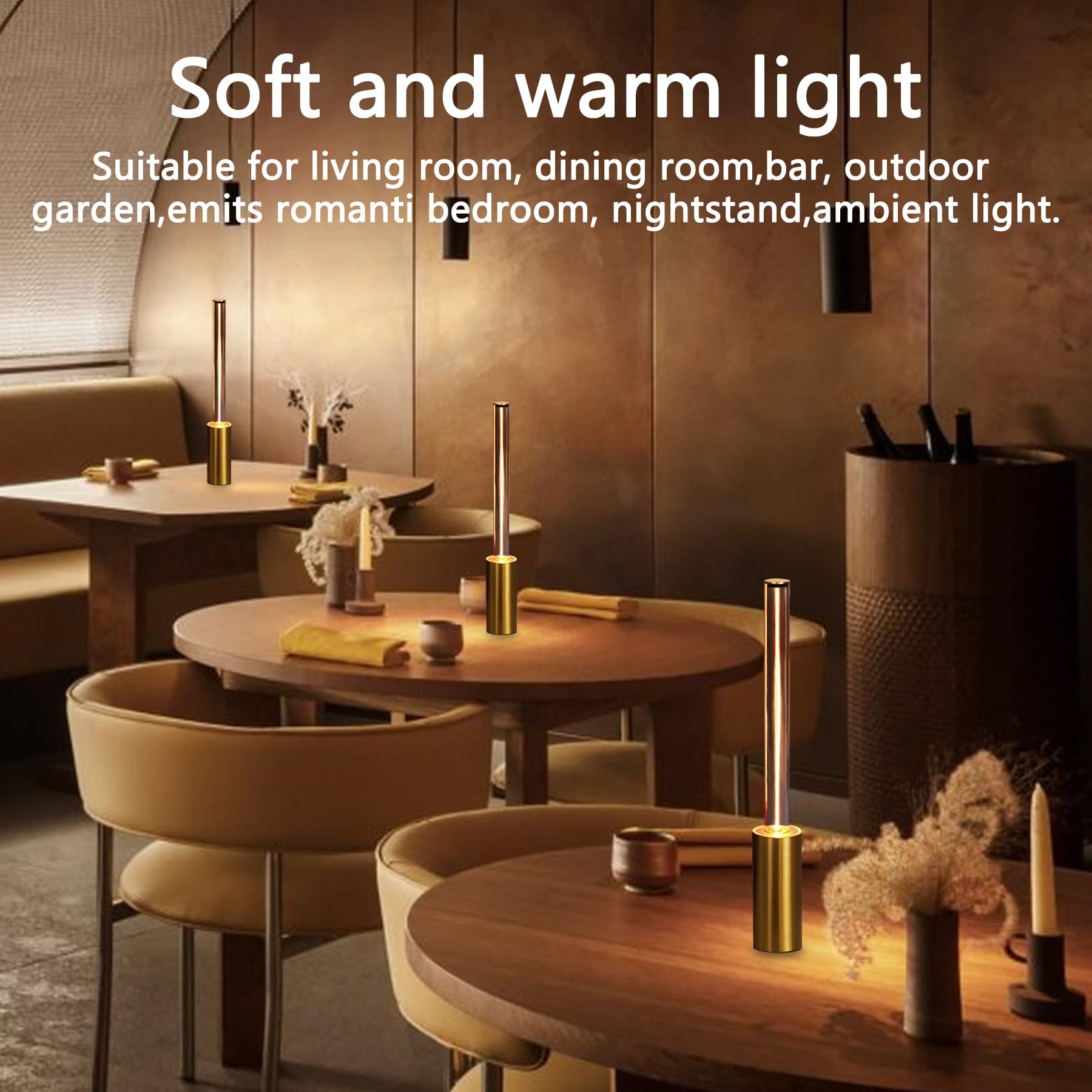 Nuunuy Cordless Table Lamp Set Of 2, 3 Way Dimmable Touch Rechargeable Led Desk Lamp For Nightstand With 4000Mah Battery Operated, Night Light For Restaurant Home Dinner Dining Kitchen (Gold)