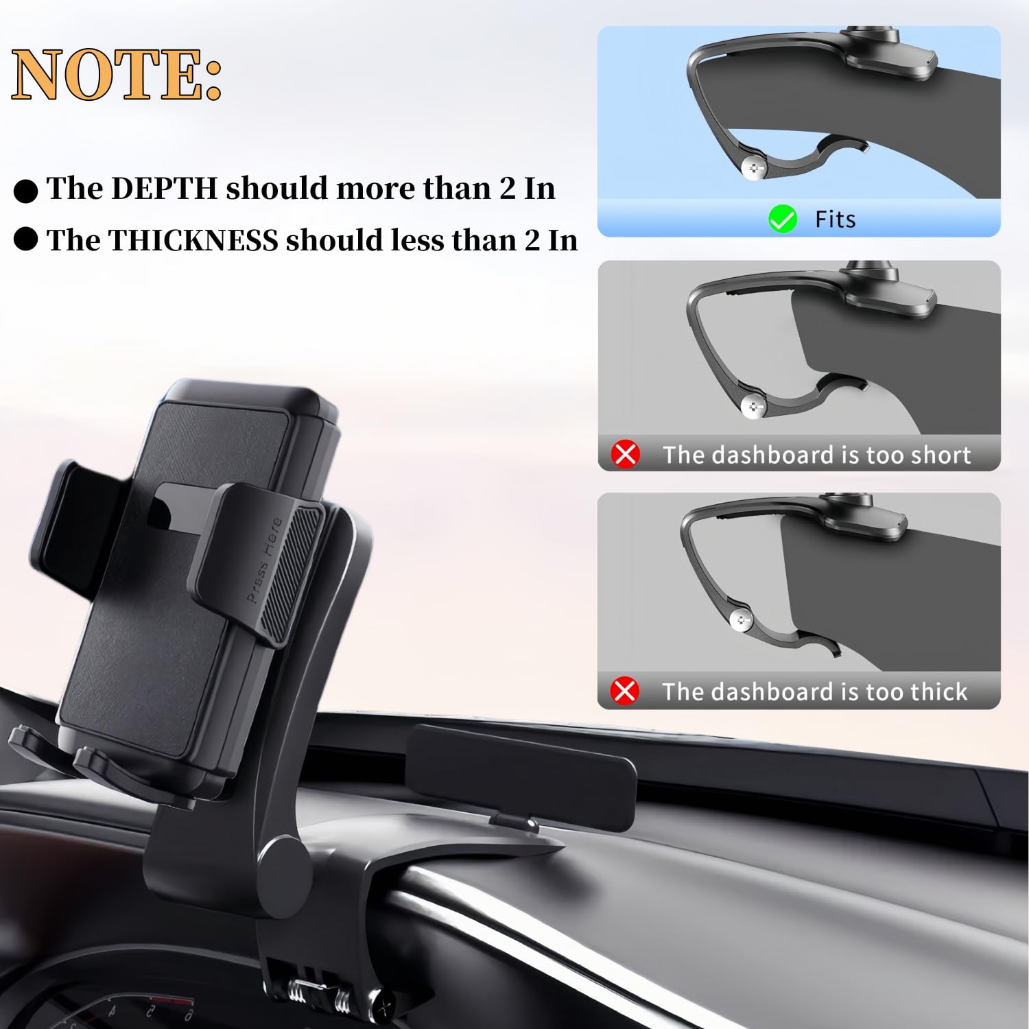 Dmjwan Car Phone Holder 360 Degree Rotatable - Dashboard Mobile Phone Holder Car Clip Holder Car Phone Mount Suitable For 4 To 7 Inch Smartphones