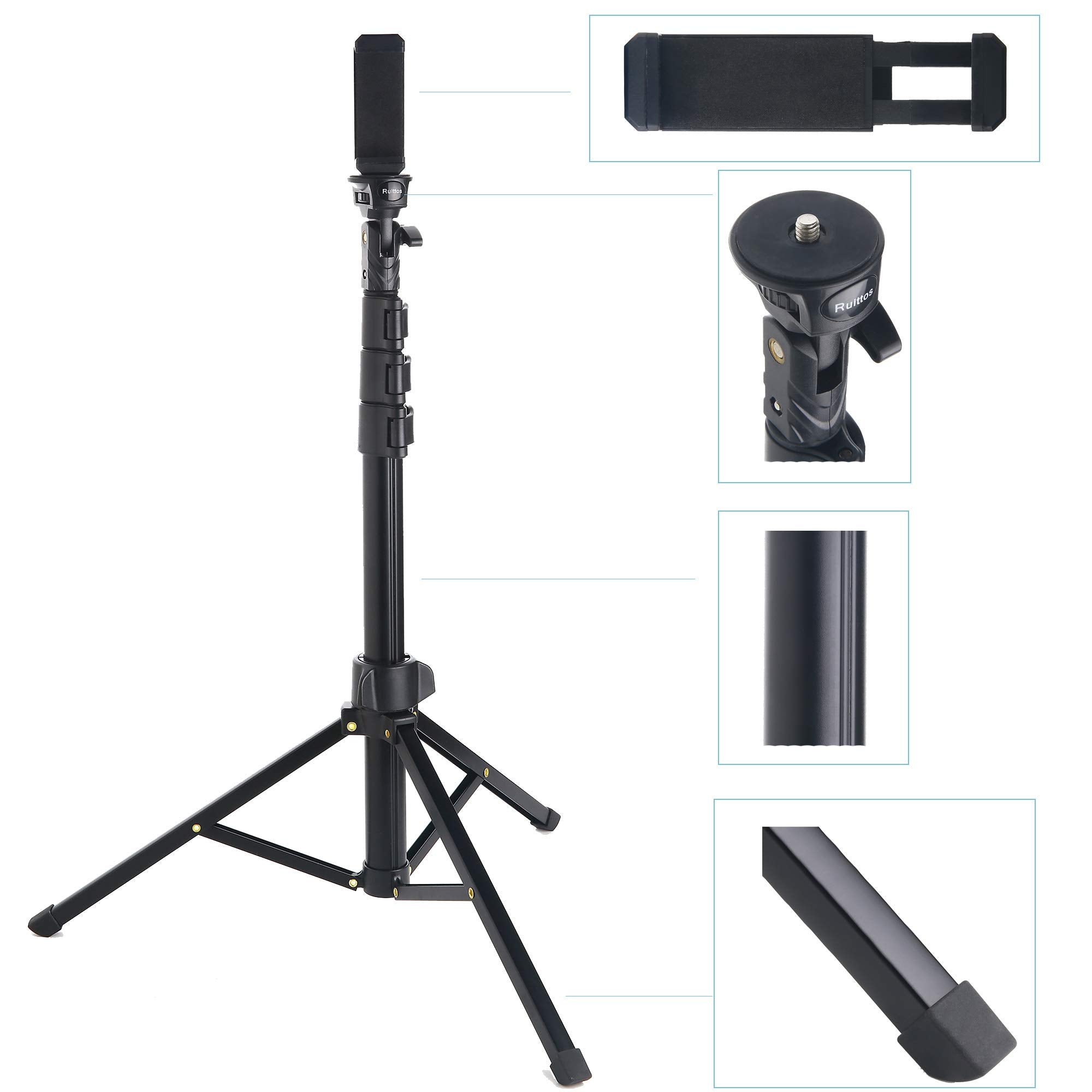 Ruittos Phone Selfie Stick Tripod, 54-Inch Bluetooth Cell Phone Tripod Ring Light Stand Compatible With Iphone 11 Pro X.Samsung Andriod Dslr, Sports Camera,