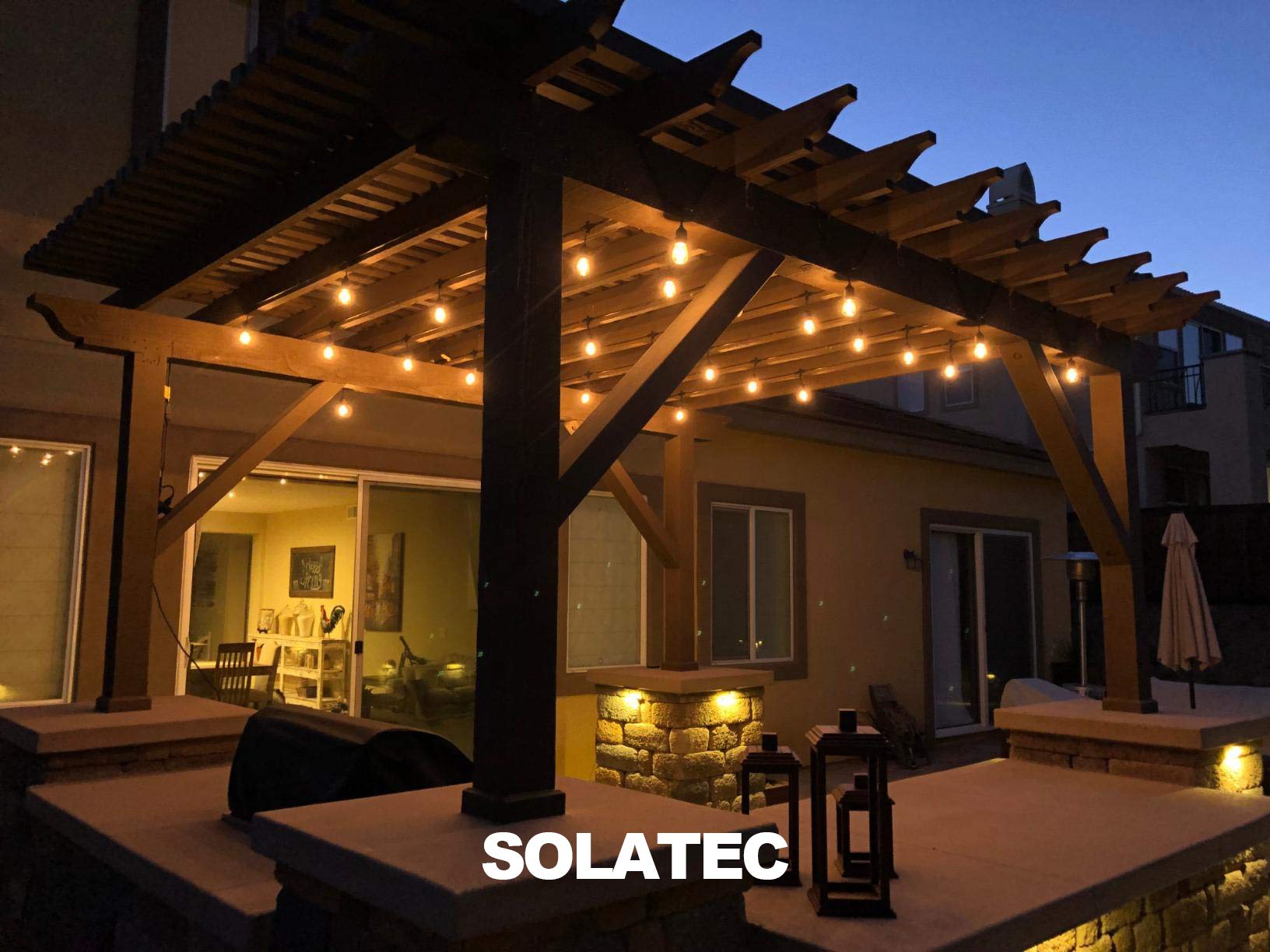 Solatec Led String Lights, Shatterproof 48Ft 15 Hanging Sockets Commercial Grade Waterproof 2W Outdoor String Light Decor For Patio, Garden, Balcony, Deck S14 2W