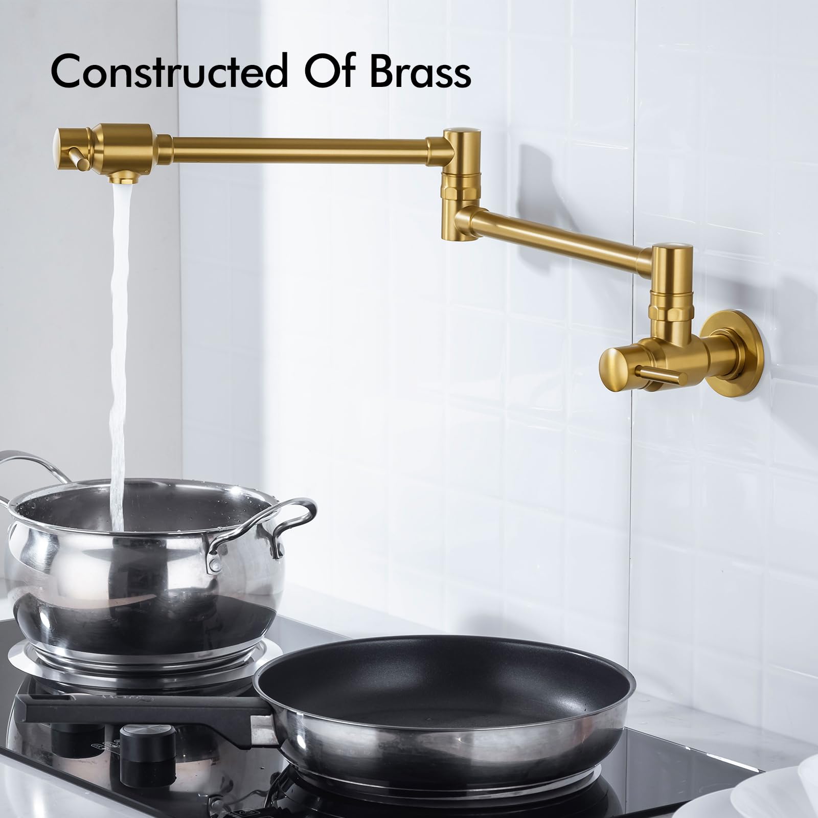 Bagnolux Gold Pot Filler Faucet, Traditional Double Handle Single Hole Coffee Machine Wall Mount With Spout Reach Double-Jointed Swivel Copper Stove Kitchen Faucet 23.4 Inch, Brushed Old Gold