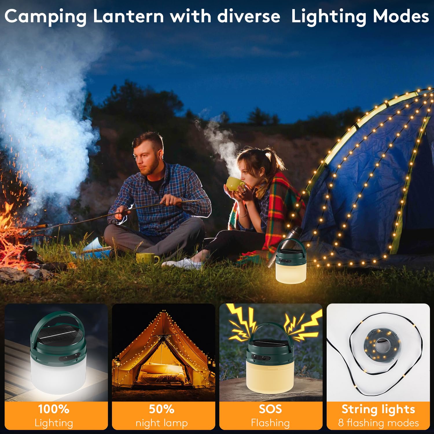 Wetpuorek Outdoor String Lights, 33Ft Rechargeable Waterproof Hanging Lights, Solar Or Usb Rechargeable, For Camping, Garden, Party & Holiday Decoration (Green)