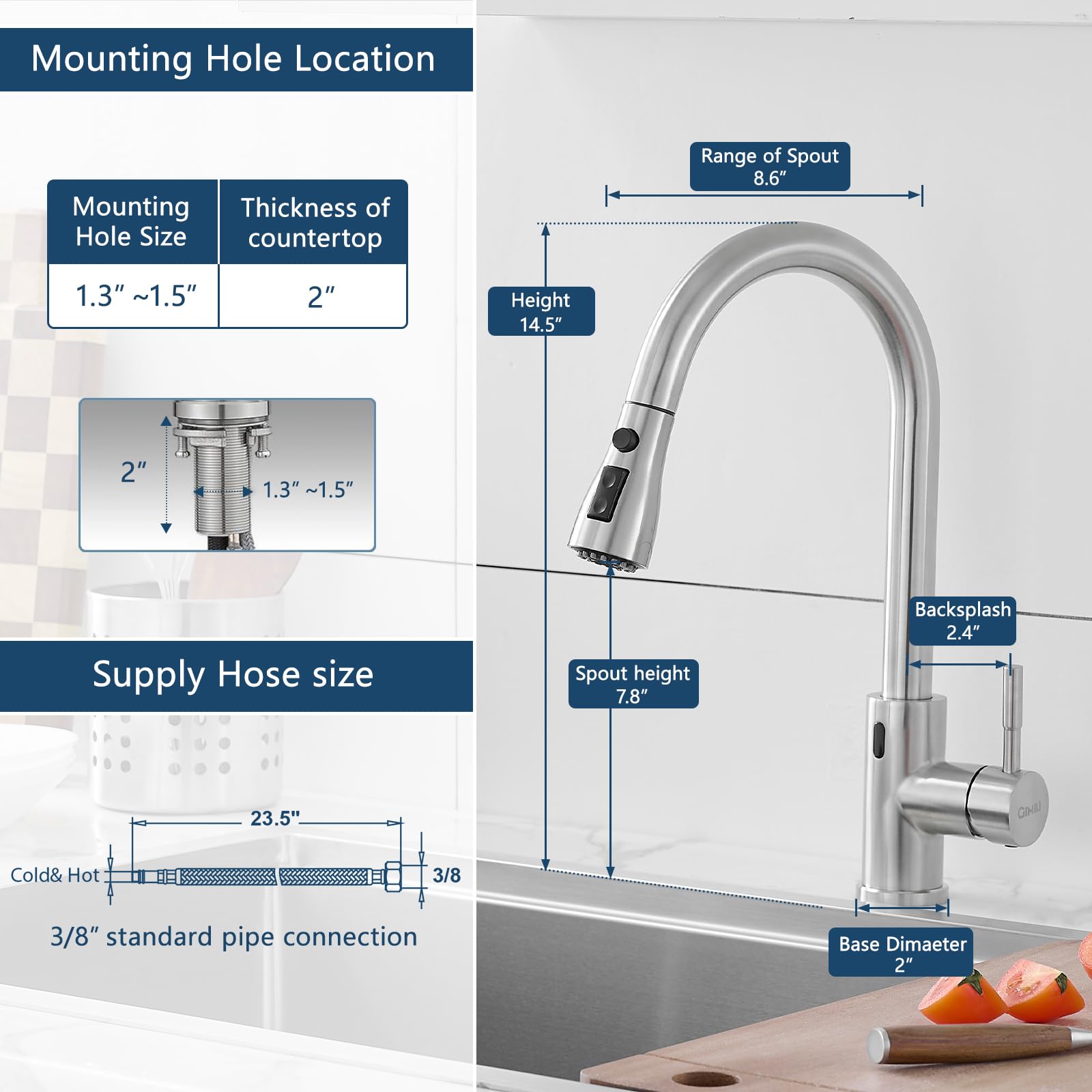 Gimili Touchless Kitchen Faucet With Pull Down Sprayer Motion Sensor Hands- Smart Activated Brushed Nickel Sink Faucets