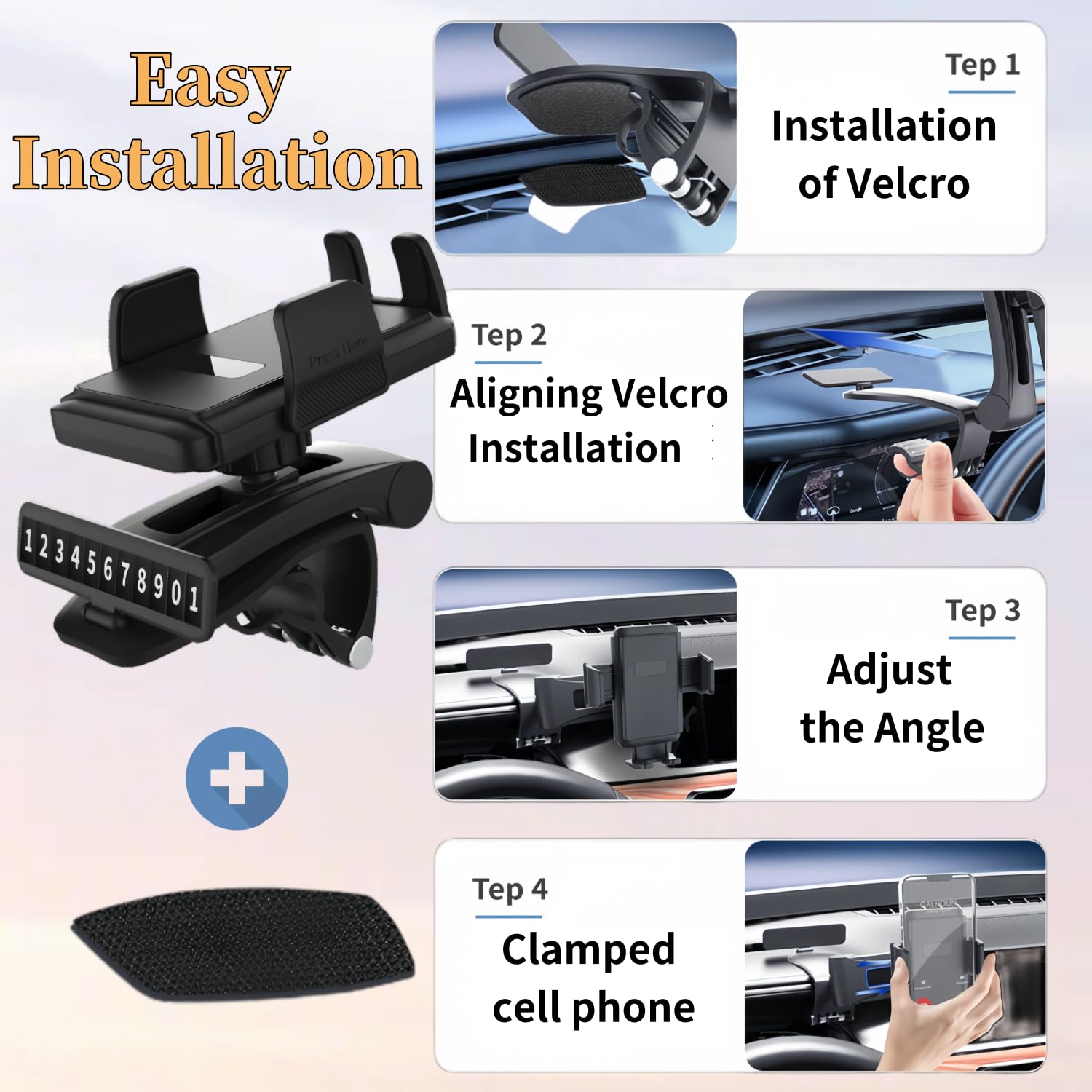 Dmjwan Car Phone Holder 360 Degree Rotatable - Dashboard Mobile Phone Holder Car Clip Holder Car Phone Mount Suitable For 4 To 7 Inch Smartphones