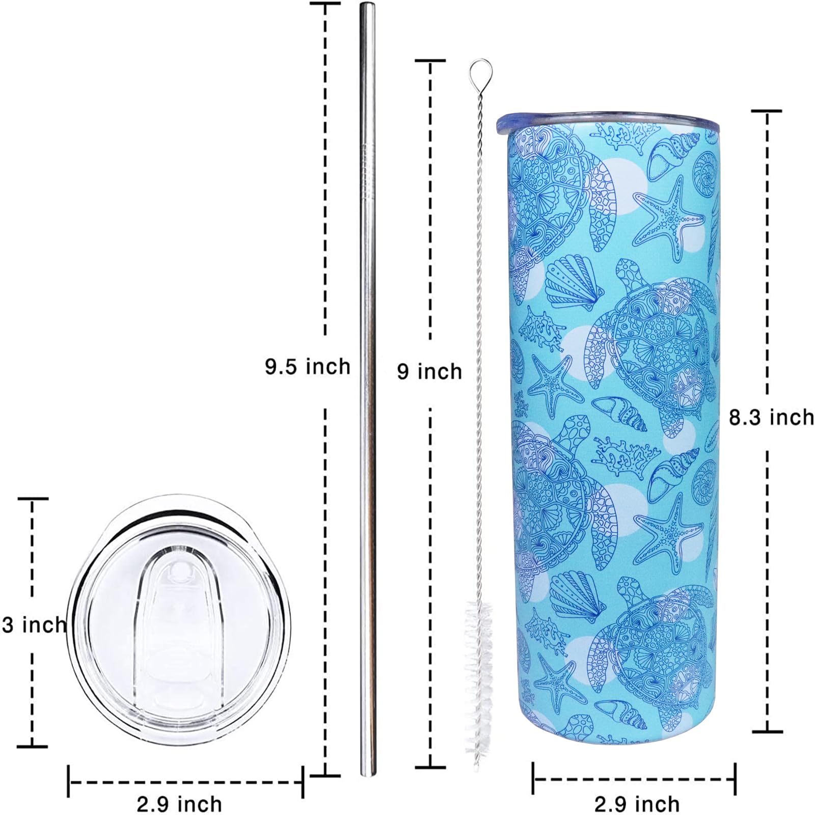 Sea Turtle Tumbler With Lid And Straw 20 Oz Insulated Sea Turtle Skinny Tumbler Stainless Steel