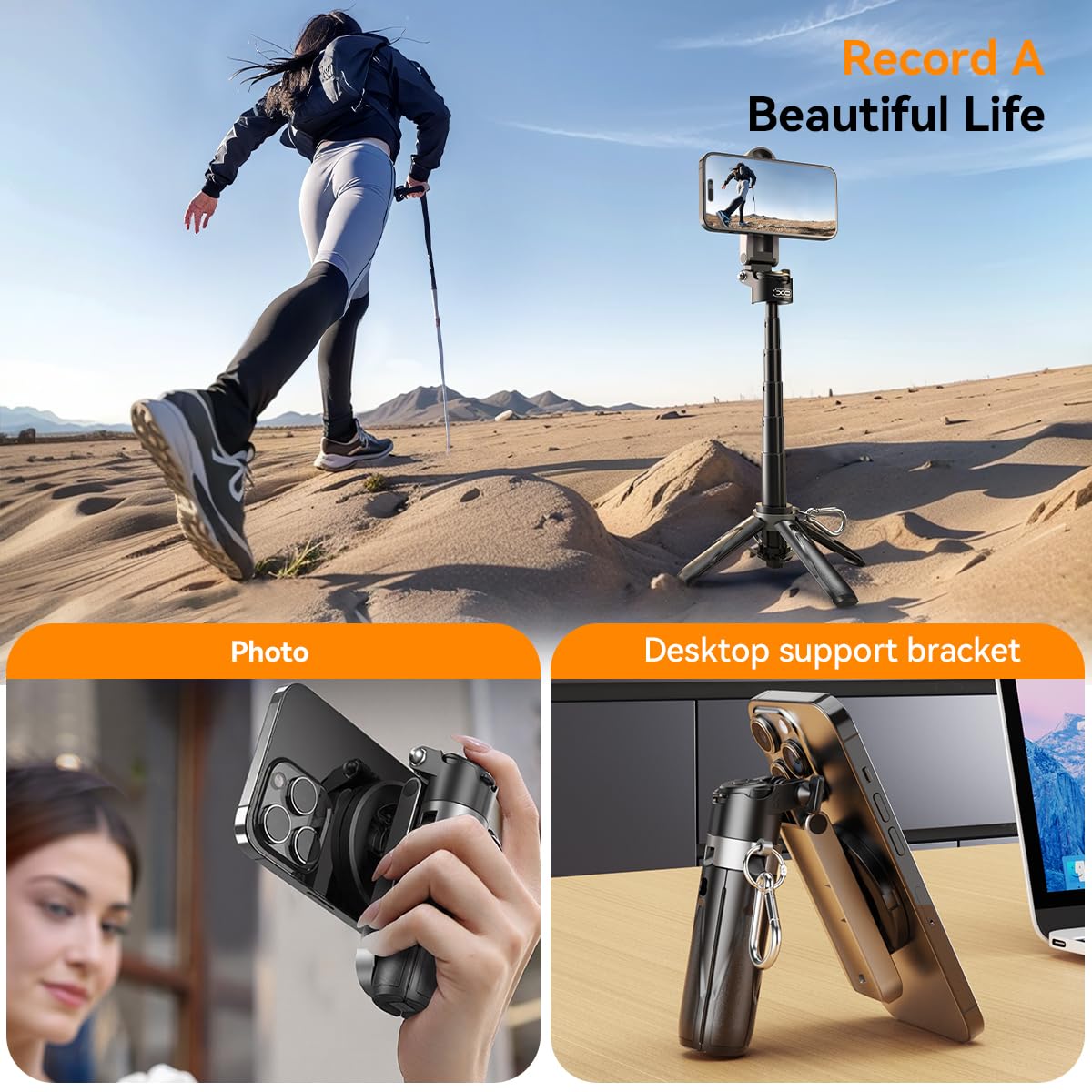 Xo Simple Is Beauty Magnetic Selfie Stick For Iphone,Portable Selfie Stick Tripod Retractable Mini Cell Phone Tripod For Group Photos,Vlogs, Photography,Compatible With Iphone 16/15/14/13/12 Series With Remote Control