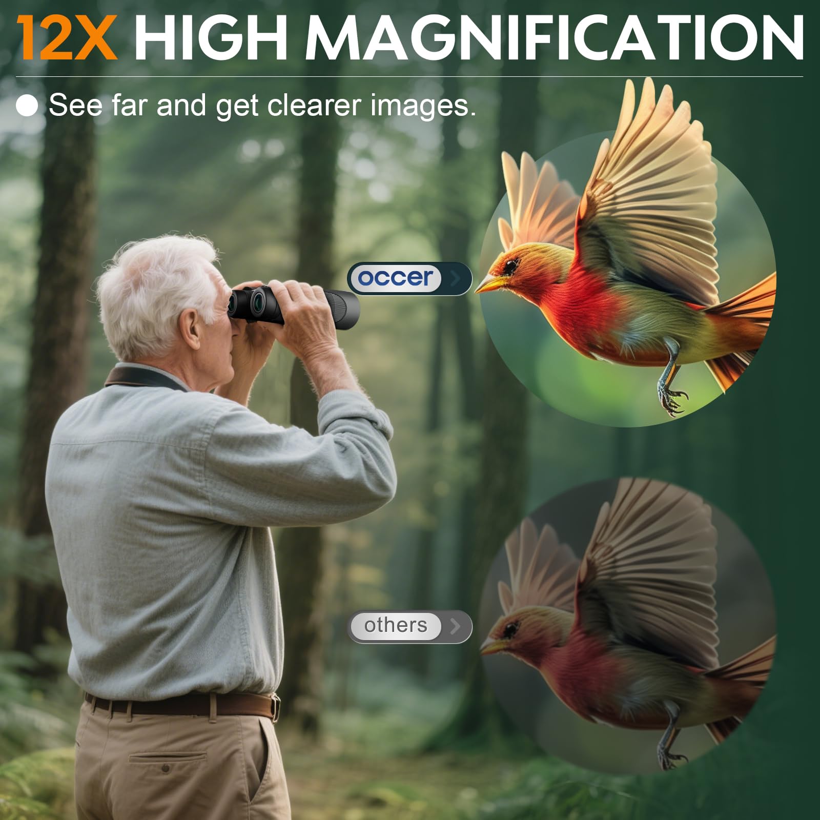 Occer 12X50 Binoculars For Adults High Powered - Hd Bird Watching Binocular For Hunting With Clear Vision - Easy Focus Binoculars With Long Range For Hiking Travel Cruise Trip Concert Stargazing