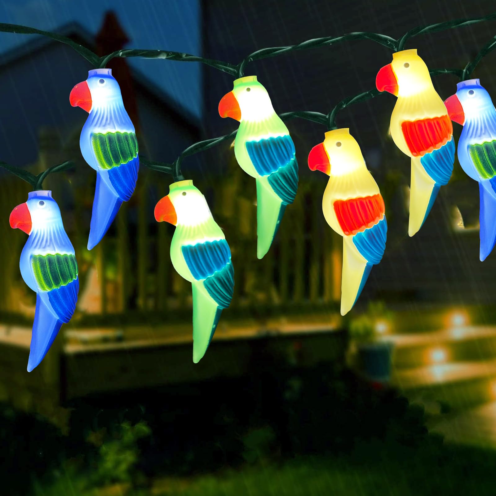 Abeja Parrot String Lights, 8.5Ft Parrot Fairy Led String Lights With 10 Parrot Lights For Tropical Themed String Light For Bedroom, Birthday, Camping, Indoor, Outdoor, Parrot Decor