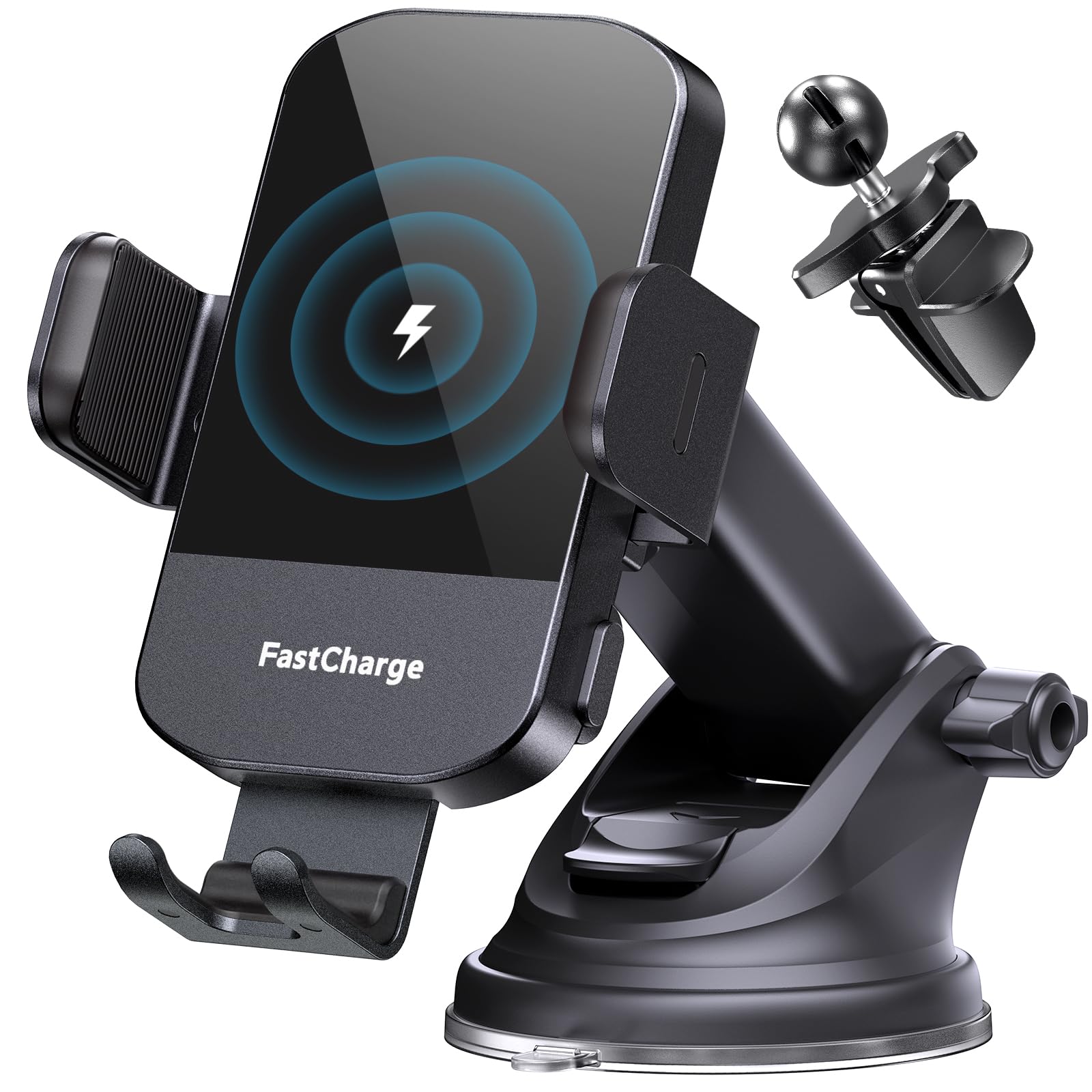 Chgeek Wireless Car Charger, 15W Fast Charging Auto Clamping Car Charger Phone Mount Phone Holder Fit For Iphone 16 15 14 13 12 Pro Max 11 Xr Xs, Samsung Galaxy S24 Ultra S23 S22 S21, S20, S10+, Black