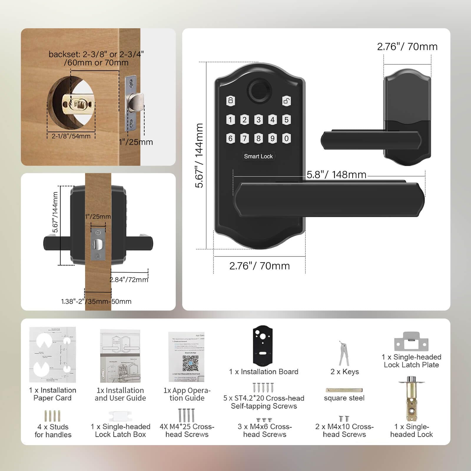 Hxdotecfin Keyless Entry Door Lock With Keypad, Smart Lock With Fingerprint And Door Knob For Front Door,Electronic Digital Door Lock With Handle,Easy To Install, Matte Black