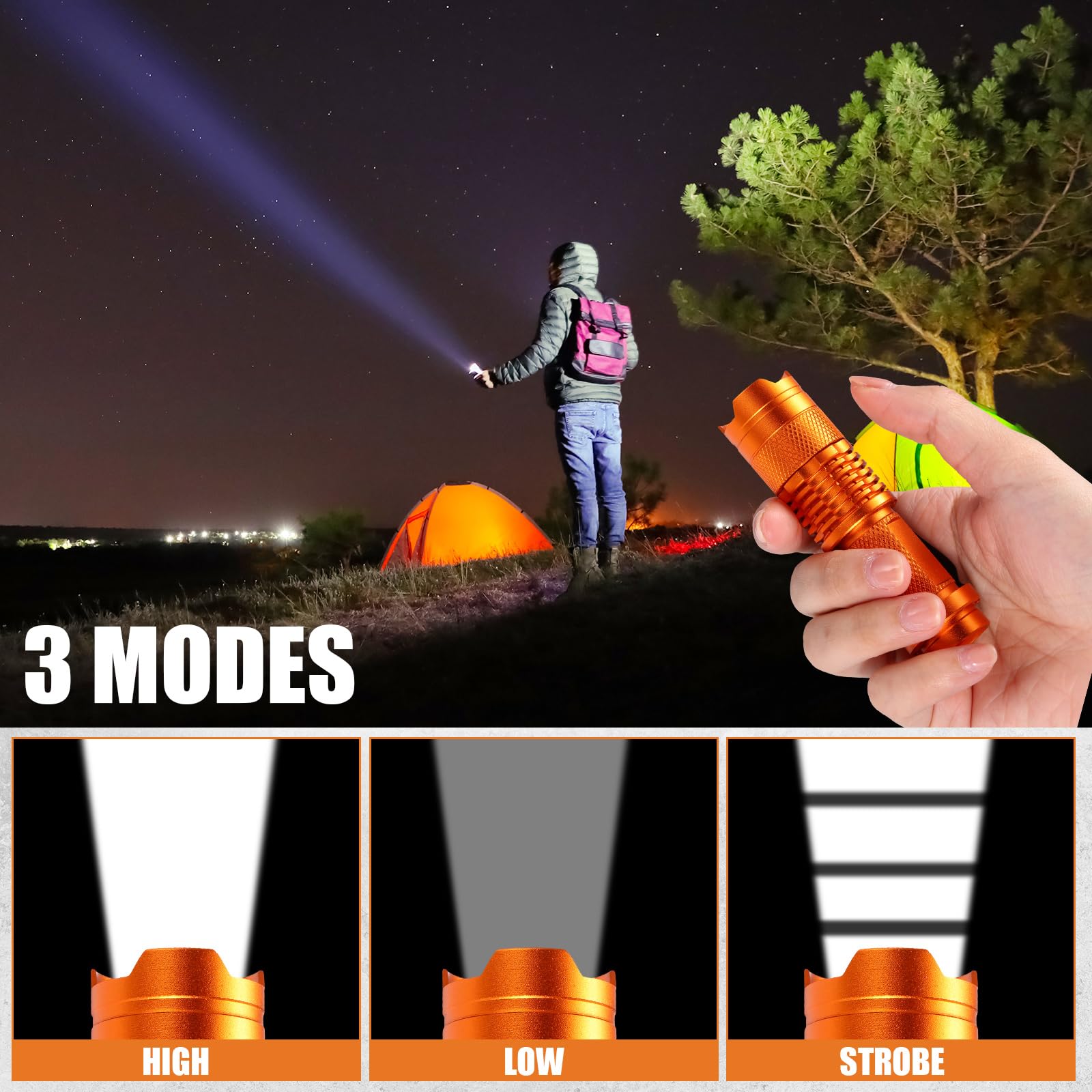 Fumete 20 Pieces Led Flashlight Mini 3 Mode Utility Torch Small Water Resistant Pocket Flash Light Adjustable Focus Light Pen For Men, Father, Indoor Outdoor Hiking(Orange)