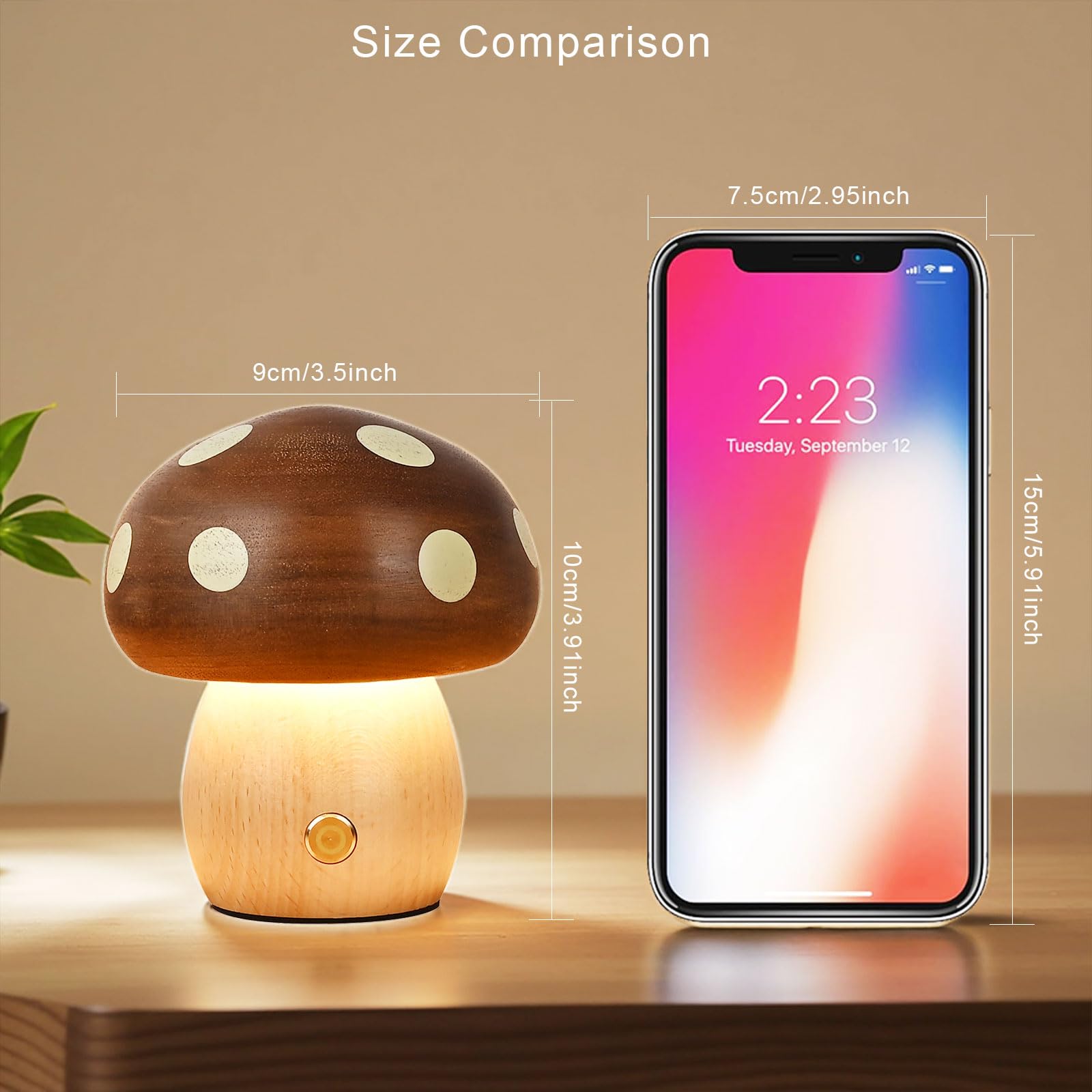 Moroommt Wood Small Mushroom Table Lamp, Rechargeable Bedside Lamps, Touch Lamps For Nightstand Night Light, Portable Battery Lights For Bedroom Nightstand Kids Birthday