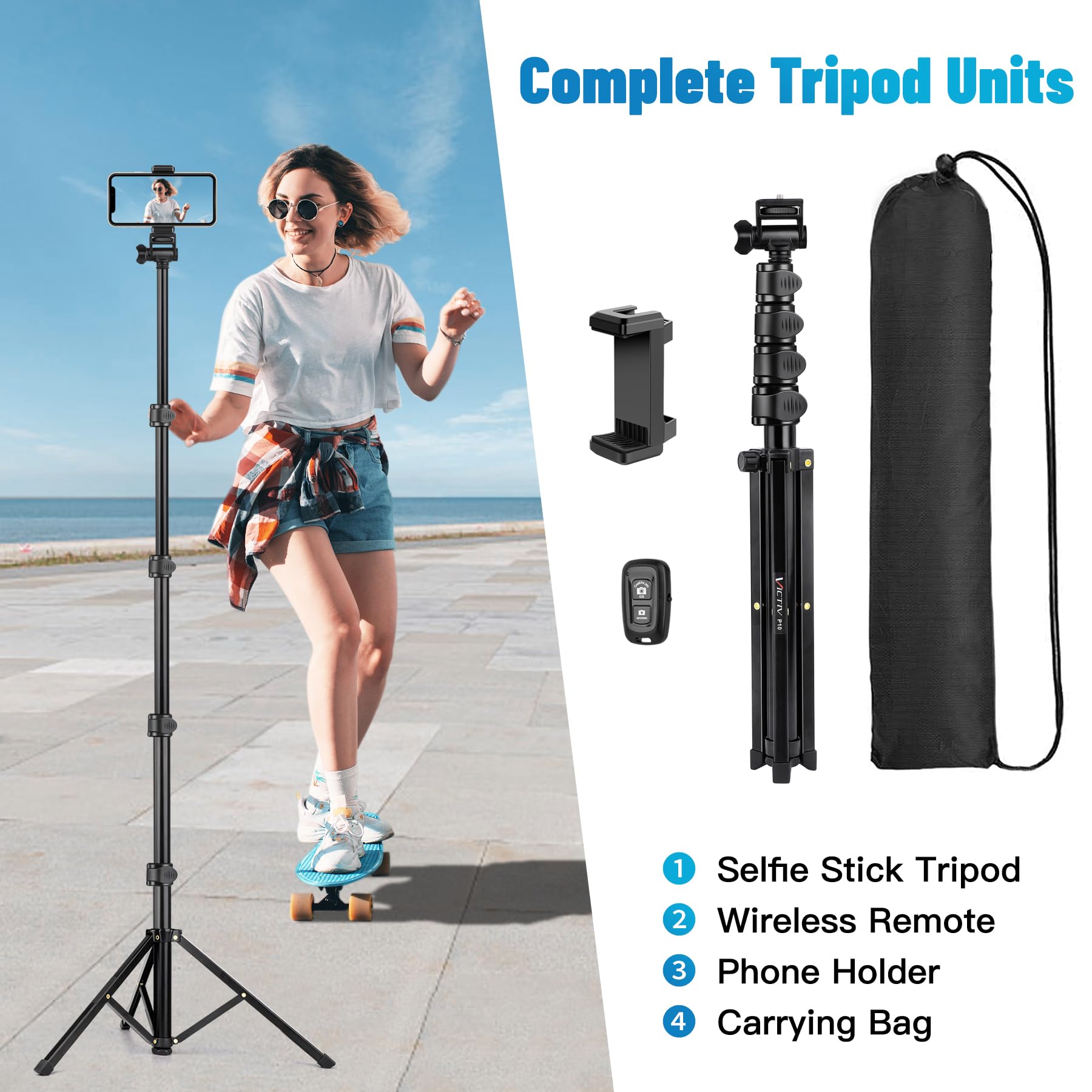Victiv Camera Tripod And Phone Tripod, Adjustable 74 Camera Tripod Stand, Tall 70 Tripod For Smartphone