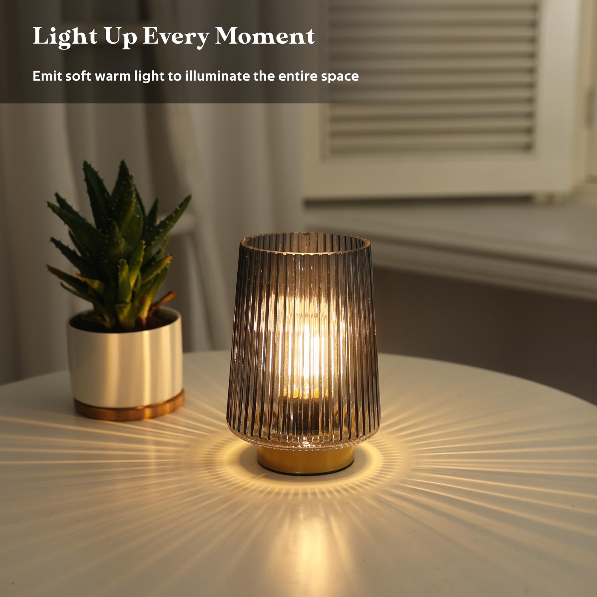 Lusharbor Battery Powered Lamp With Timer, Cordless Small Table Lamps Battery Operated With Led Bulb, Decorative Bedside Lamp For Living Room Grey 2Pack
