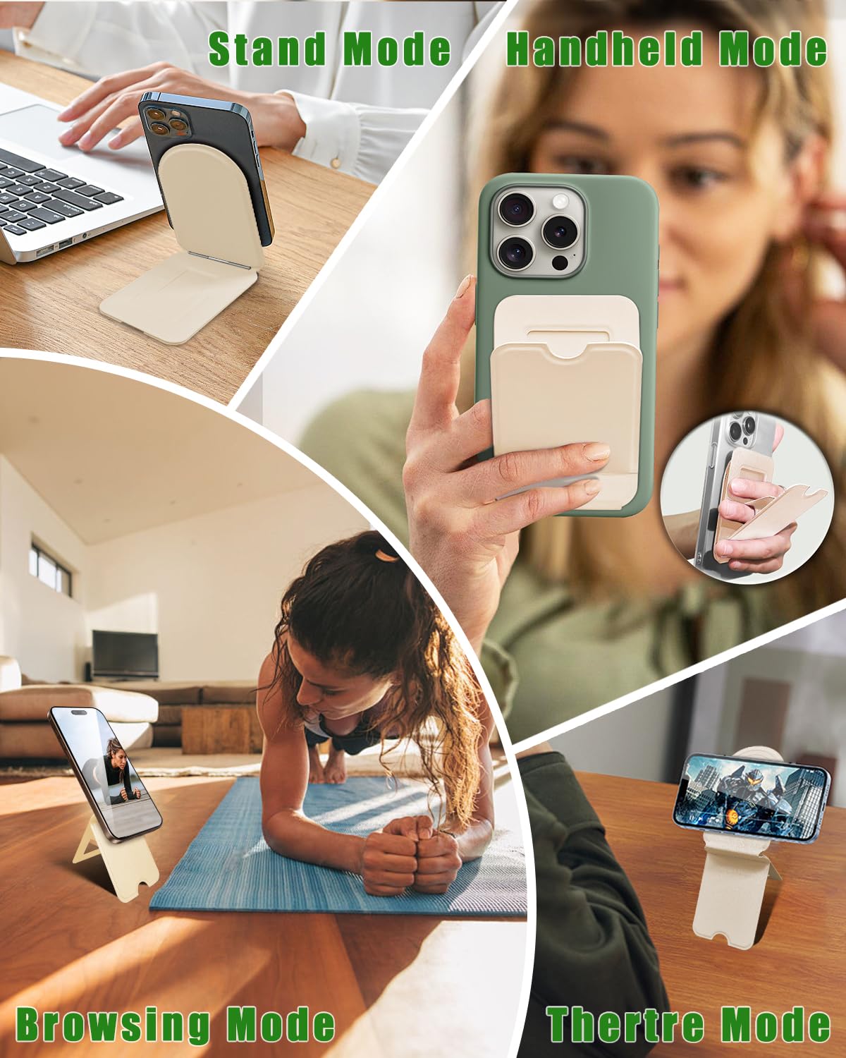 Guyefofo Phone Stand, Magnetic Phone Tripod, Eco-Friendly & Stain-Resistant Leather, Angle Adjustment & Strong Magnet Tripod For Iphone 16/15/14/13/12 (Included Metal Ring) - Khaki