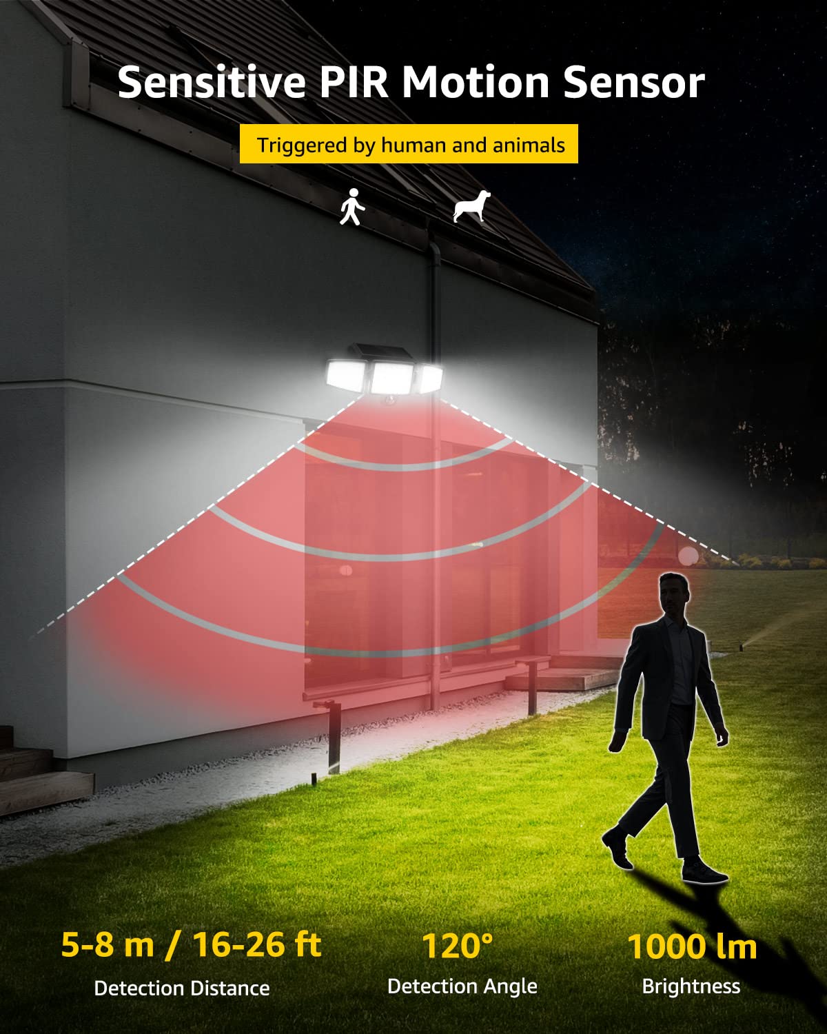 Lepro Bundle - 2 Pack Solar Flood Light 3 Adjustable Heads & 50 Ft Outdoor String Lights 25 Led G40 Edison Bulbs String Lights