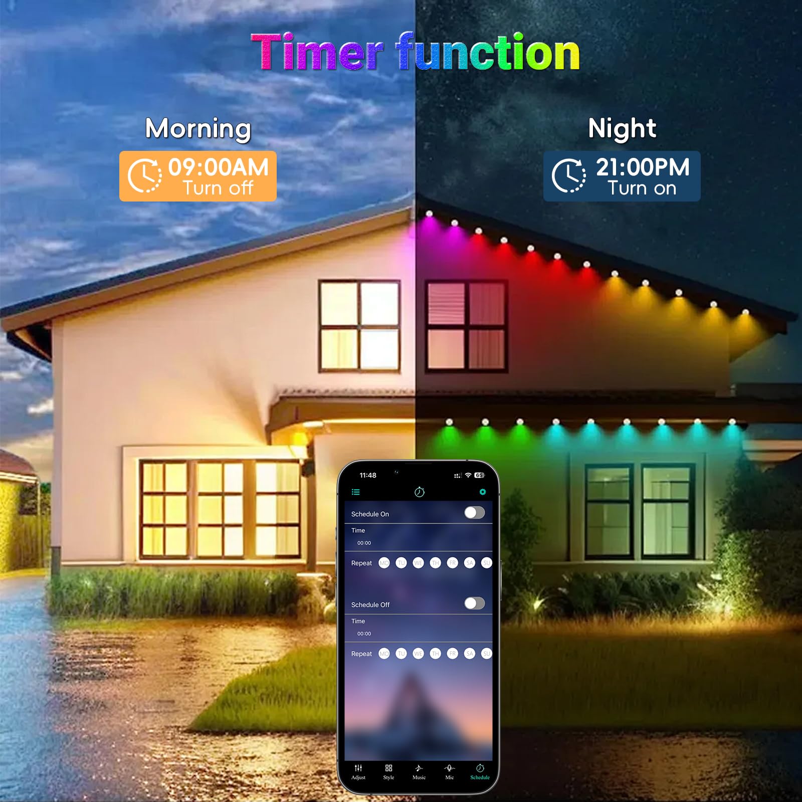 Jzvgen Permanent Outdoor Light For House,50Ft Rgb Outdoor Light With 30 Led Lights,Ip67 Waterproof,With App/Remote Control For All Holiday Decor Decorations Lights