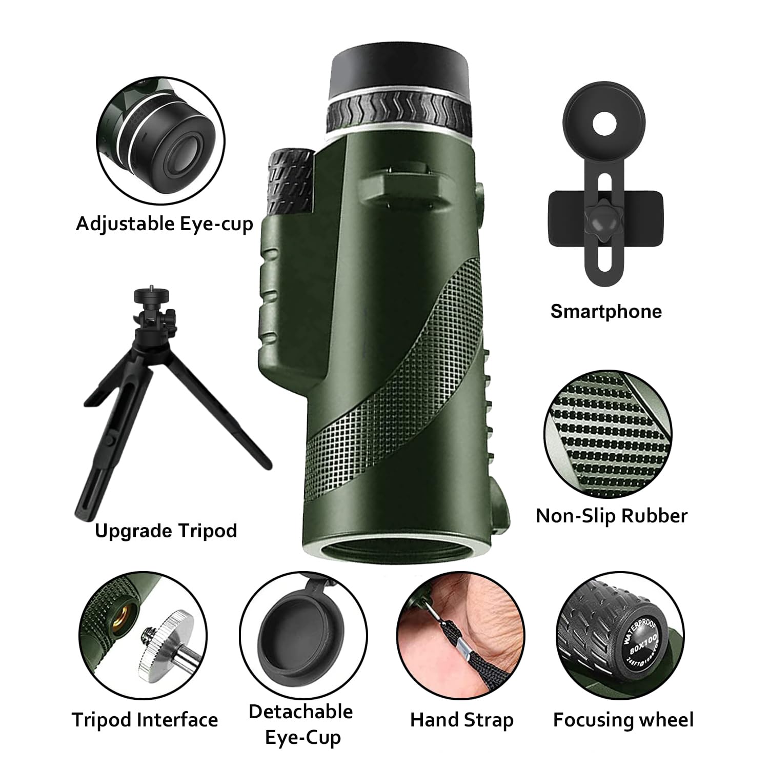 Physiophyx Monocular-Telescope 80X100 High Powered Monoculars High Definition For Adults High Powered With Smartphone Adapter Telescope Hunting Wildlife Bird Watching Travel Camping Hiking