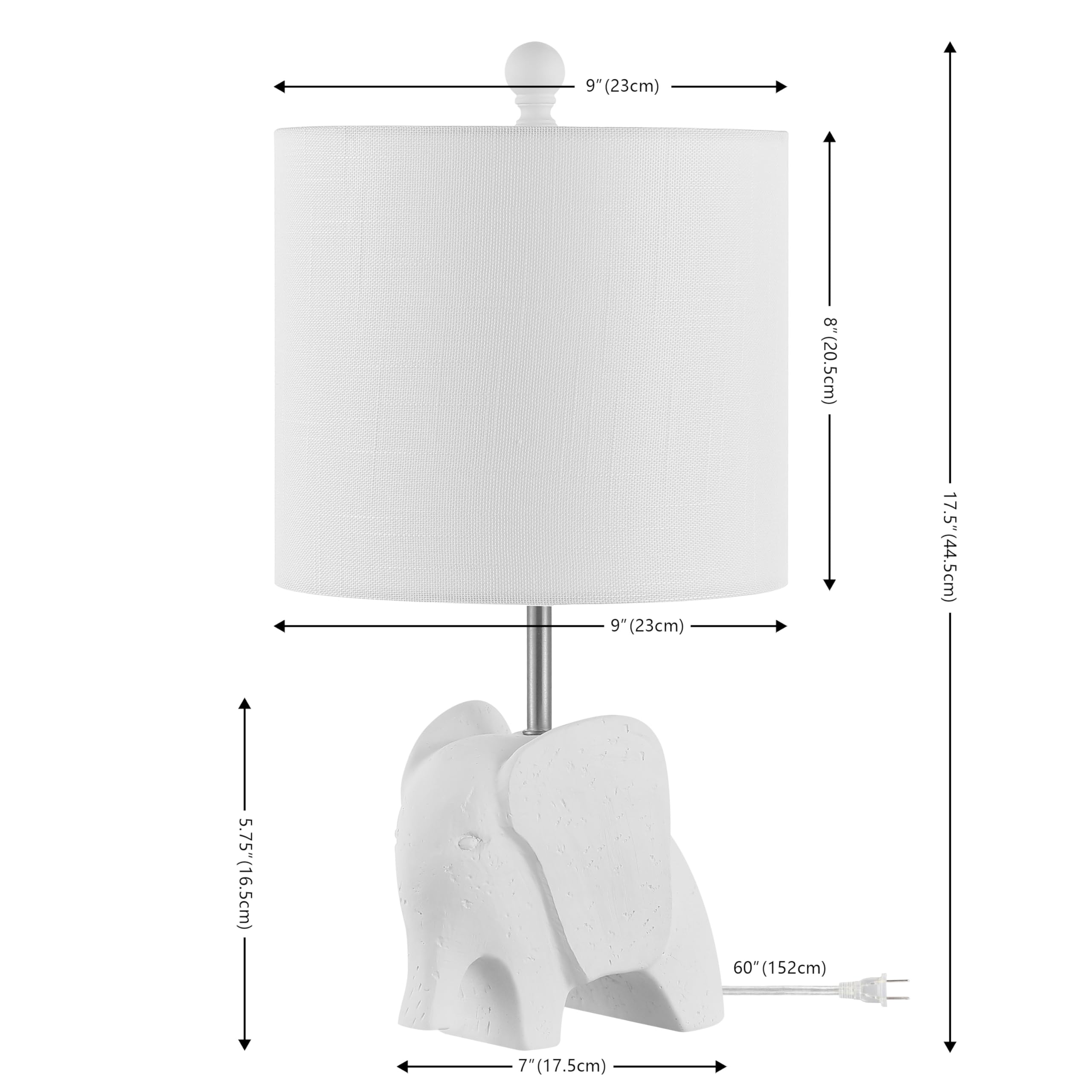 Jonathan Y Jyl1143D Koda 17.5" Eclectic Southwestern Resin/Iron Elephant Led Kids Table Lamp Global, Transitional, Rustic, Office, Living Room, Dining Room, Bedroom, Hallway, Foyer, White