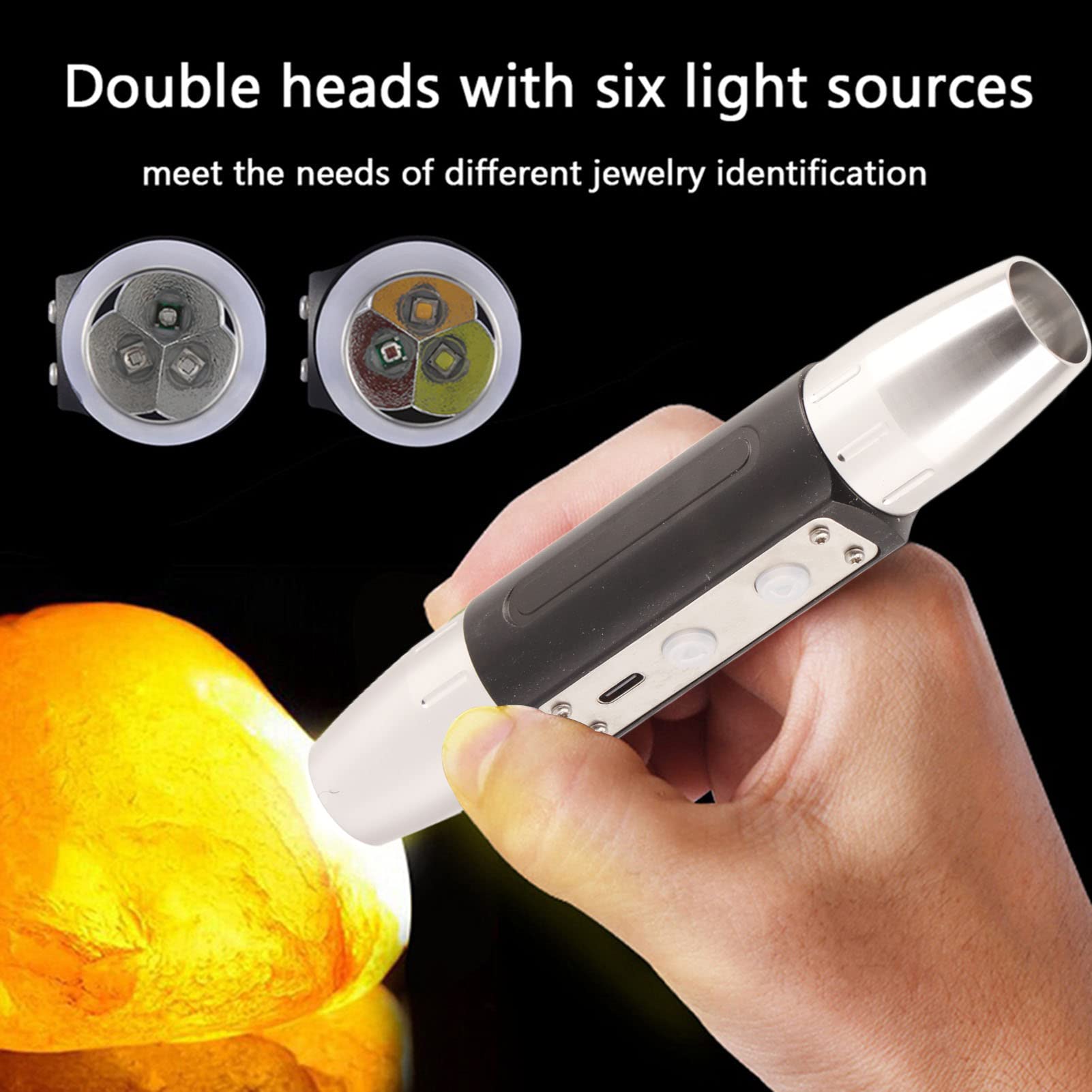 Gavigain Gem Light, Led Uv Flashlight Professional Gemstone Identification Light, Dx6 Usb Rechargeable 6 Lights Expert Jade Flashlight Bright Torch For Jewelry Appraisal, Crystal Flashlight