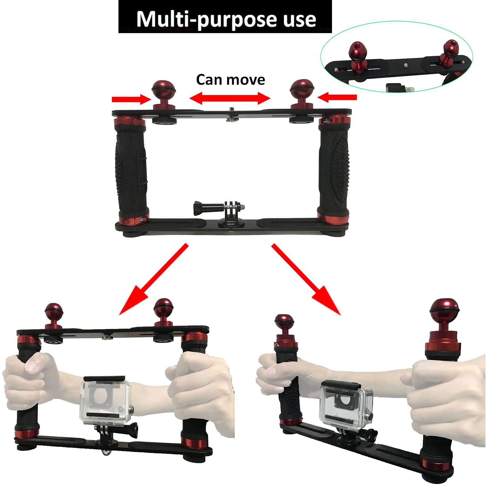 Pmsanzay Aluminium Alloy Underwater Lights Dive Light Video Light Stabilizer Tray Handheld Handle Stabilizer Support Bracket Camera Mount For Action Camera And Any Other Camera With 1/4 Inch Screw Hole