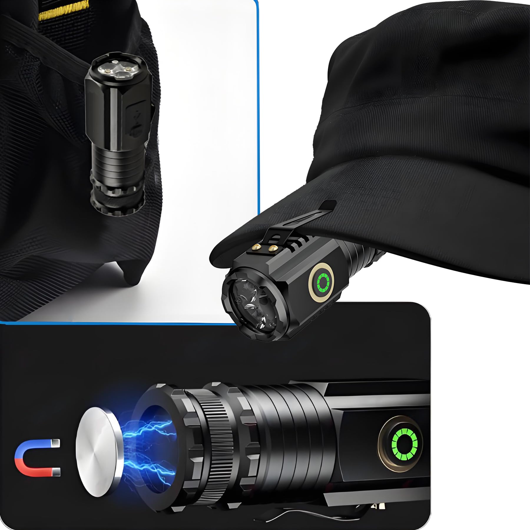 Abunro Small Flashlight Rechargeable, With Magnetic Base, Aluminum Mini Flashlight 2550 Lumens 4 Pcs Bright 3 Led Flashlight, 5 Lighting Modes Portable Rechargeable Flashlights Small For Camping Home