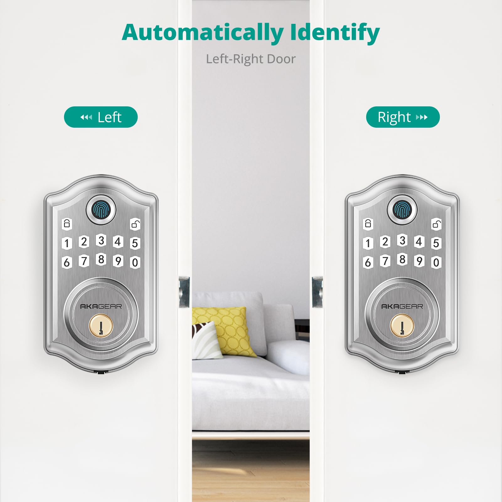 Akagear Ds10 Keyless Entry Door Lock With Fingerprint, Electronic Keypad, 2 Keys, Auto-Lock & One Touch Locking, Easy Installation, Satin Nickel
