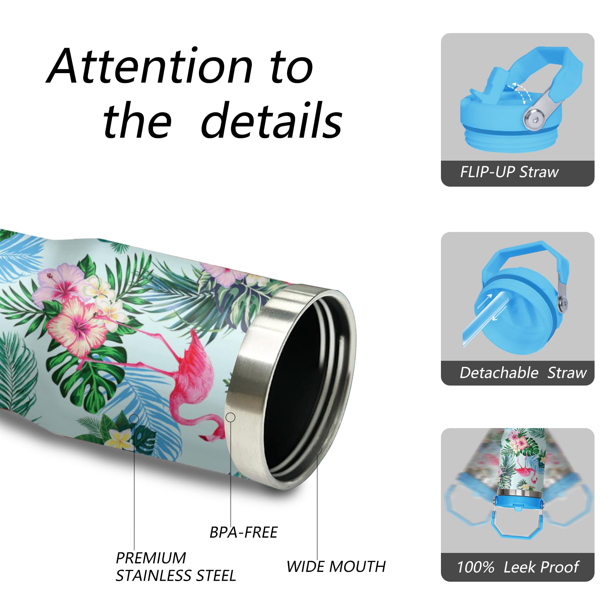 Flamingo Tumbler With Handle And Flip Straw For Women Men, 30Oz Stainless Steel Insulated Cup