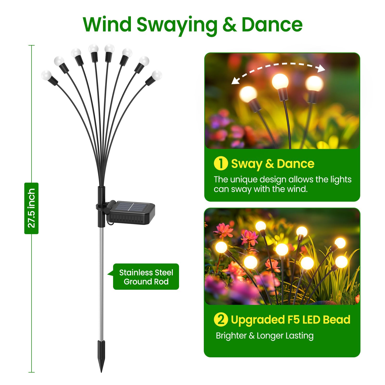 Letmy Solar Lights Outdoor, 4 Pack 32 Led Swaying Solar Garden Lights, Firefly Light For Outdoor Decorations, Garden Decor With Big Bulb & Larger Panel, Unique  For Women,  For Grandma
