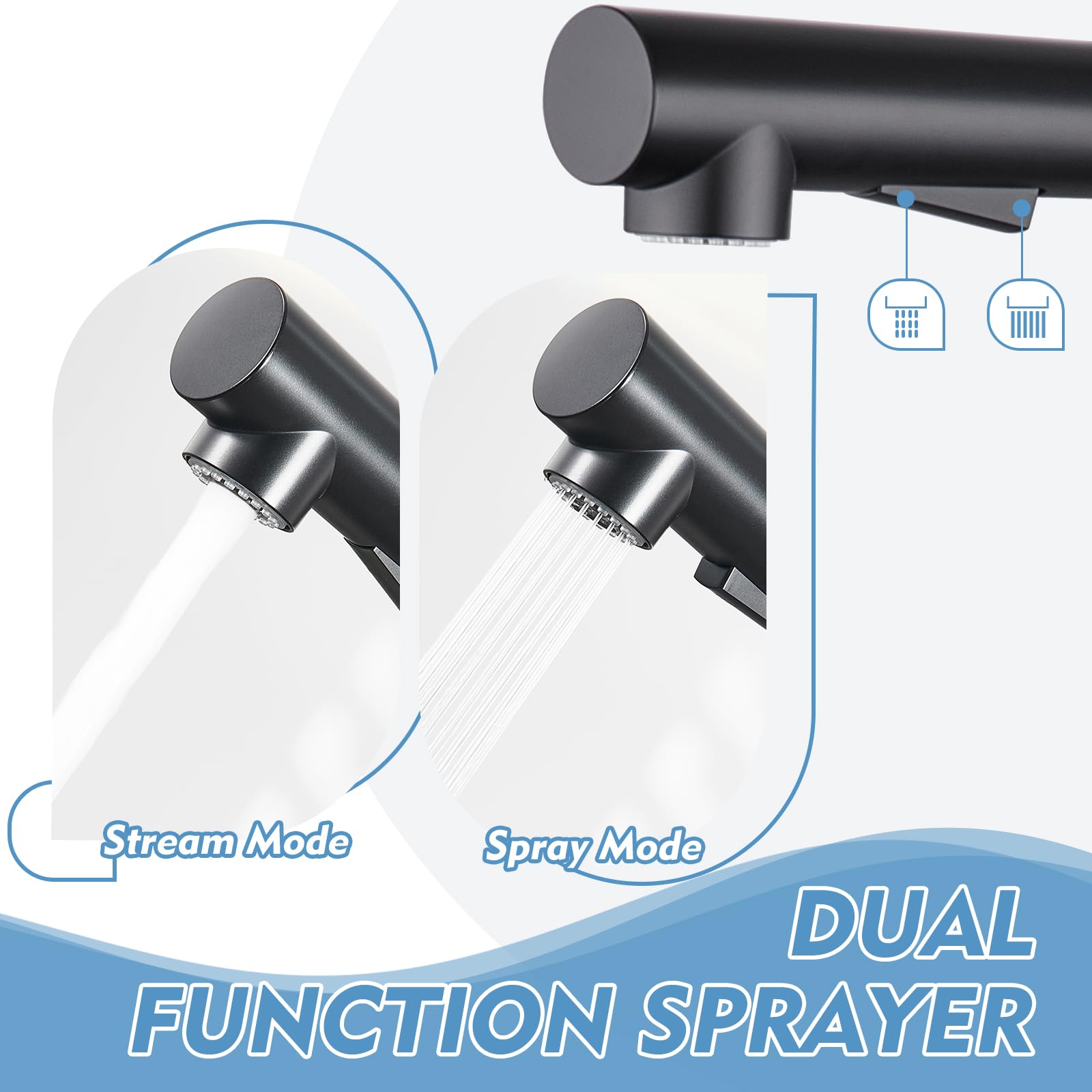 Aktines Matte Black Kitchen Faucet With 2 Function Pull Down Sprayer, Stainless Steel Kitchen Sink Faucet With Deck Plate, Fits 1 Or 3 Hole Sinks For Kitchen, Bar, Rv