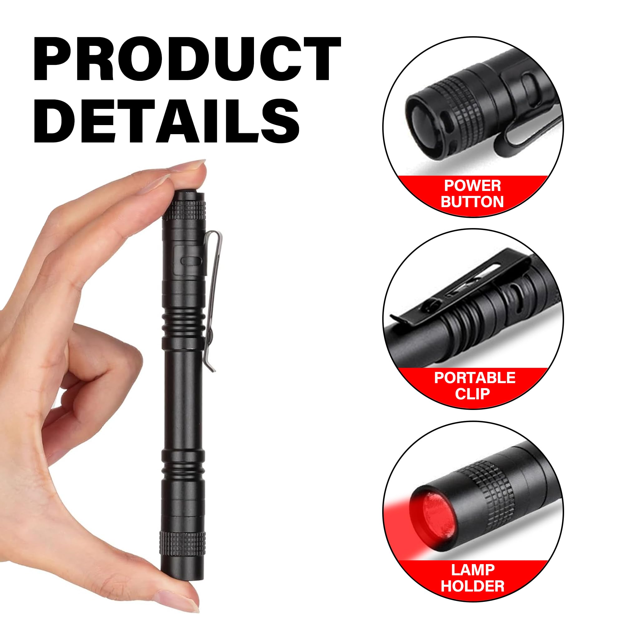 Gaigaimall Red Light Flashlight With Clip, Red Led Pocket Pen Light For Night Astronomy Aviation, 4 Pack