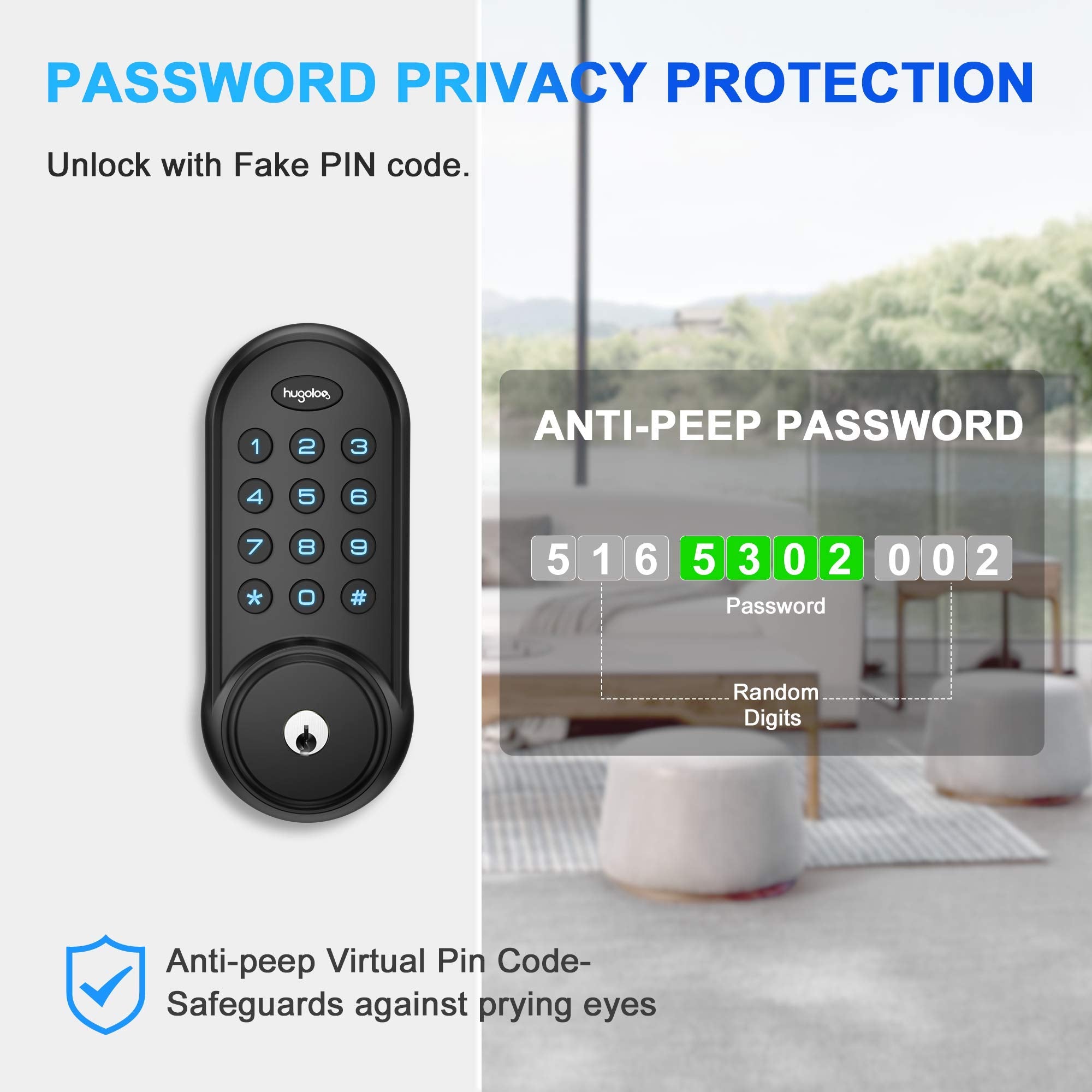 Hugolog Deadbolt Lock Electronic,Keypad Keyless Entry Door Lock Motorized Auto-Locking Easy To Install High Security Material For Metal Home & Office Black