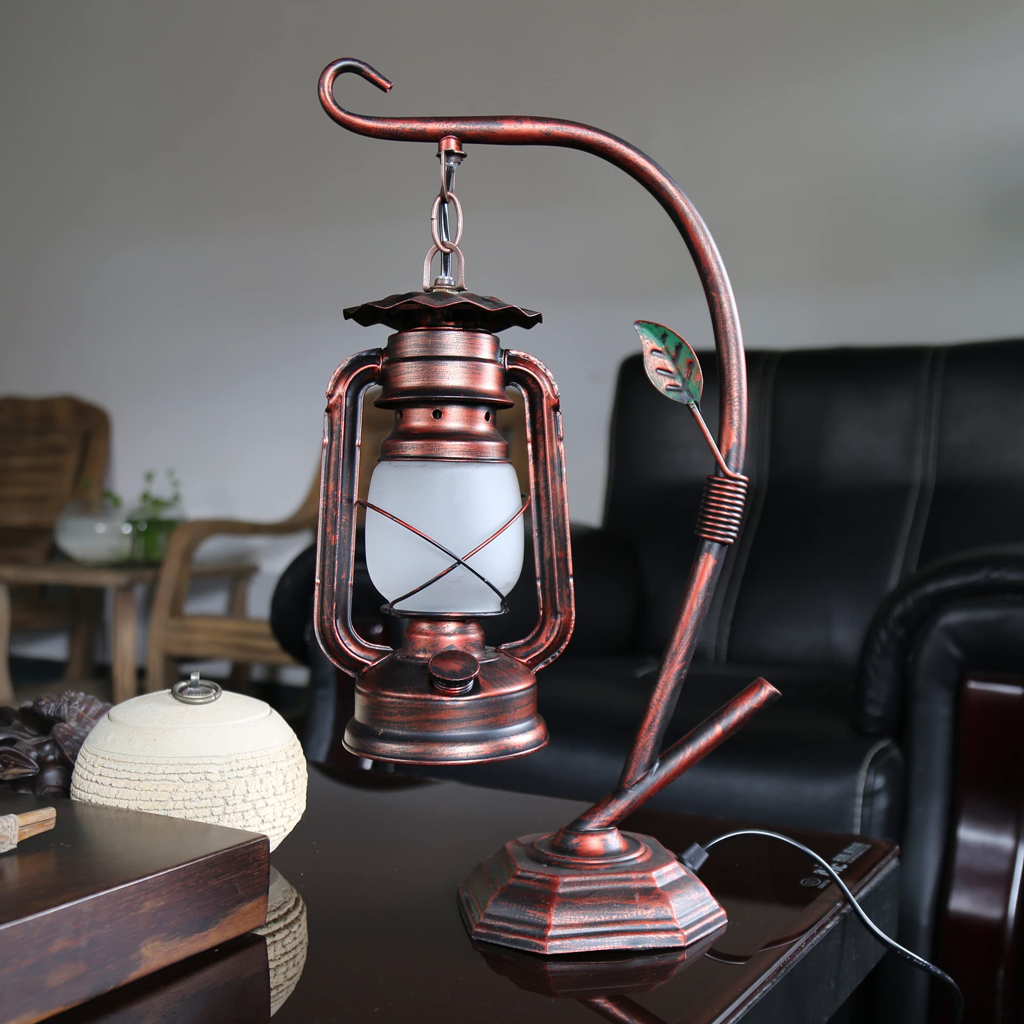 Rarlonly Rustic Table Lamp,Lamps For Nightstand,Farmhouse Lantern Table Lamps For Living Room,Table Lamps For Bedroom,Small Bedside Lamp,Living Room Lamps For End Tables (Elen Shade)