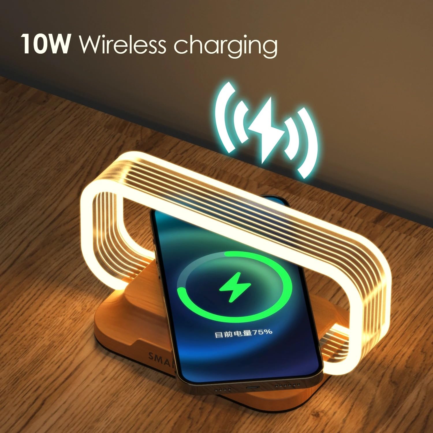 Imagineeringdepot Wireless Charging Led Bedside Lamp - Modern Acrylic Night Light With 10W Wireless Phone Charger - Stepless Diming -Touch Table Lamps For Nightstand, Bedroom, Wood Decor