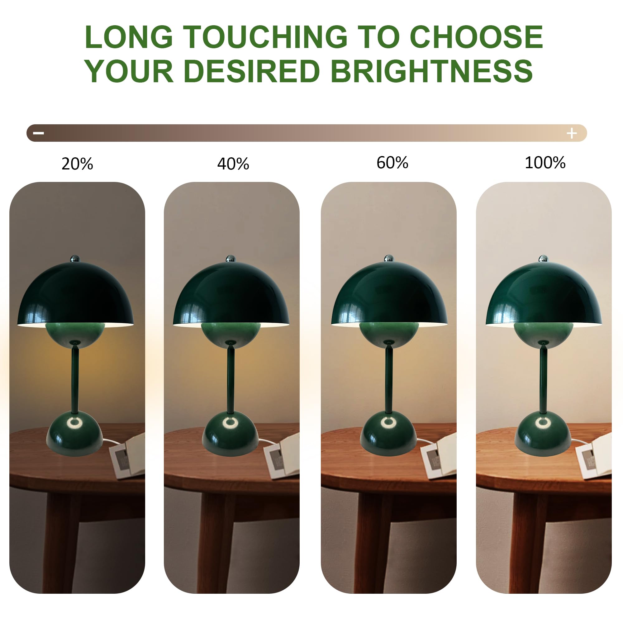 Qichksum Flowerpot Table Lamp With Usb Charging Cable, 3 Colors Stepless Dimmable Touch Desk Lamp, Cute Dome Shade Mushroom Bedside Reflecting Light For Nightstand Bedroom, Restaurant (Green)