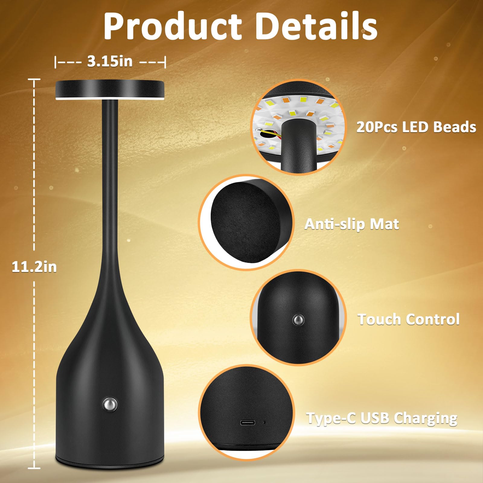 Fenfud Cordless Table Lamp Rechargeable - 5000Mah Battery Operated Led Table Light, Wireless Portable Table Light Waterproof For Outdoor Patio Restaurant Dining Dinner Home, Black 2 Pack