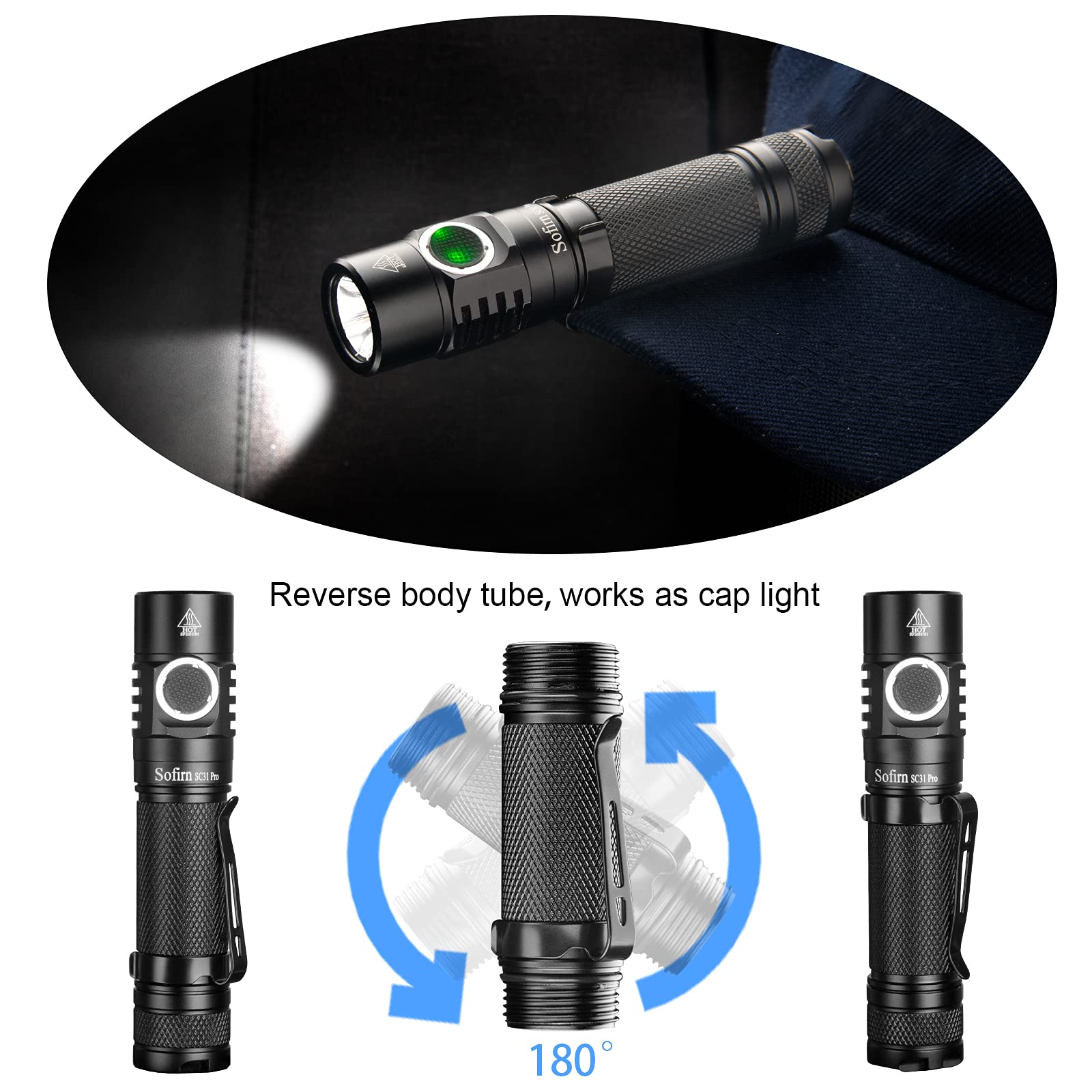 Sofirn Sc31 Pro 2000 Lumen Flashlight, Rechargeable Flashlight With Powerful Sst40 Led 6500K, For Edc Camping Hiking Fishing Dog Walking (Black)