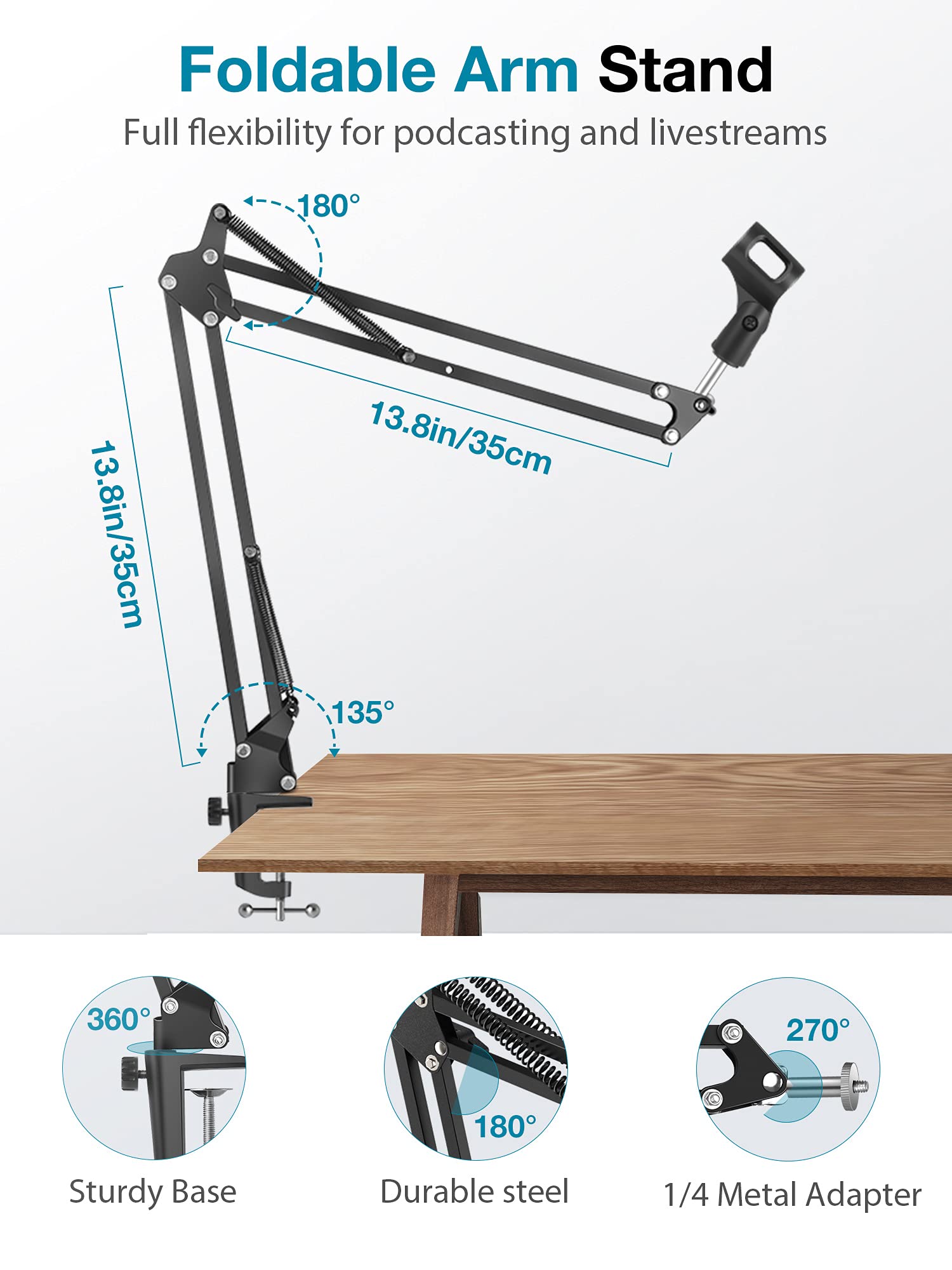 Innogear Webcam Stand, Boom Arm Mount Stand For Logitech Webcam Brio 4K C920 C920S C922 C922X C925E C930 Nexigo N60, 1/4"-3/8" And 3/8"-5/8" Screw For Blue Yeti Snowball Yeti Nano And Other Mics