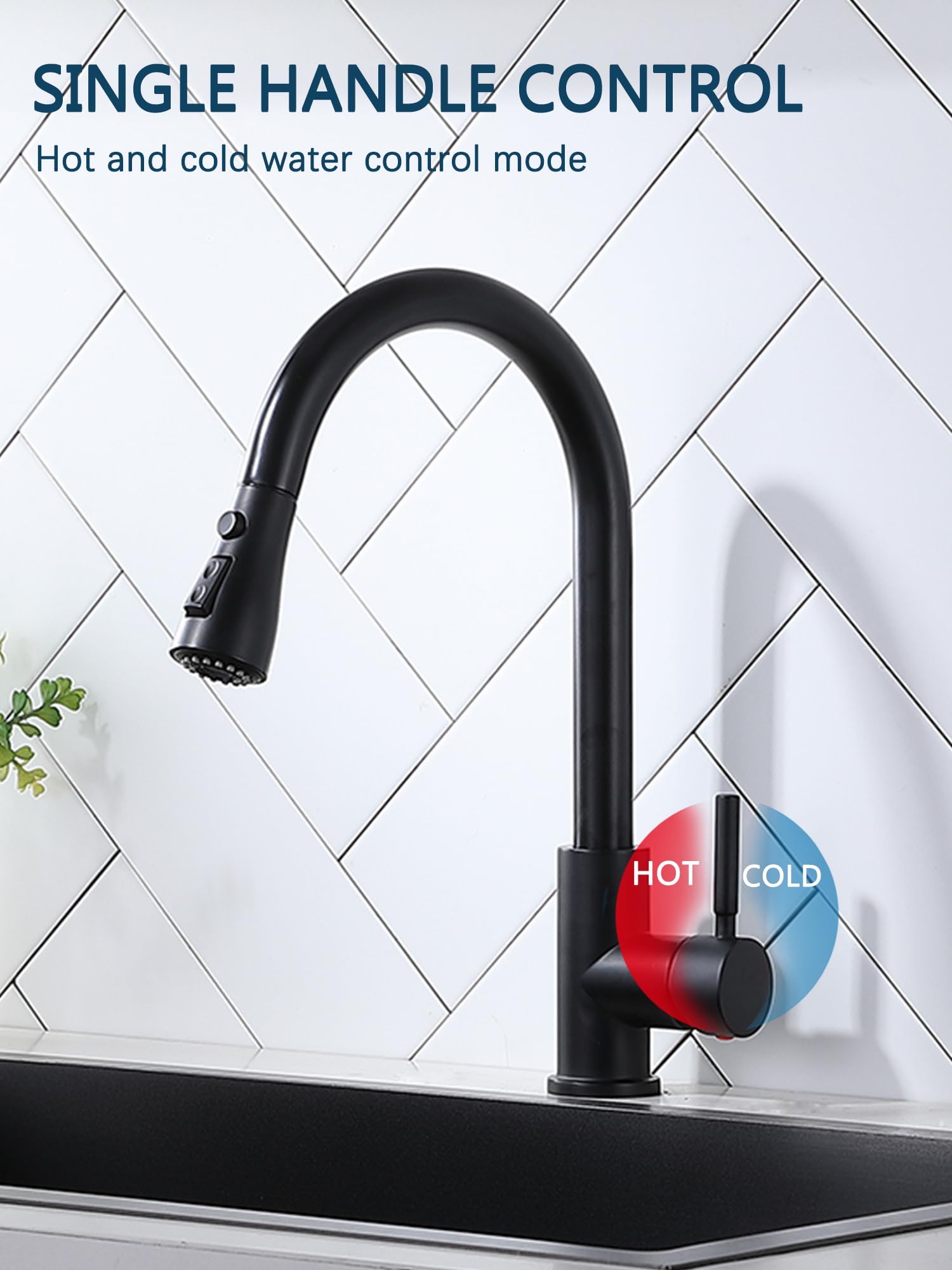 Vesla Home Kitchen Faucets With Pull Down Sprayer, Matte Black, High Arc Single Handle Sink Faucet 1 Or 3 Hole, Commercial Modern Stainless Steel Faucet For Rv Bar Laundry