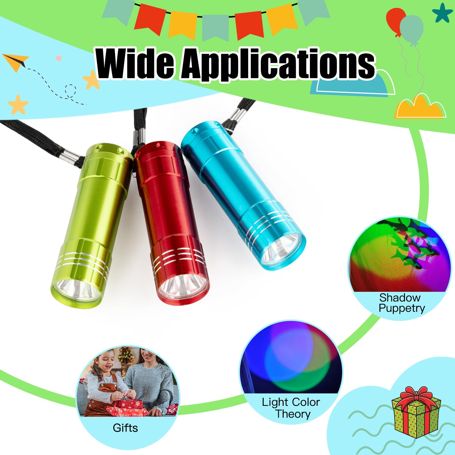 Kunhe 6-Pack Rgb Led Lights For Kids – Durable Aluminum Shell Battery-Powered (Includes Aaa18) Fun & Colorful  For Birthdays Parties And Creative Play