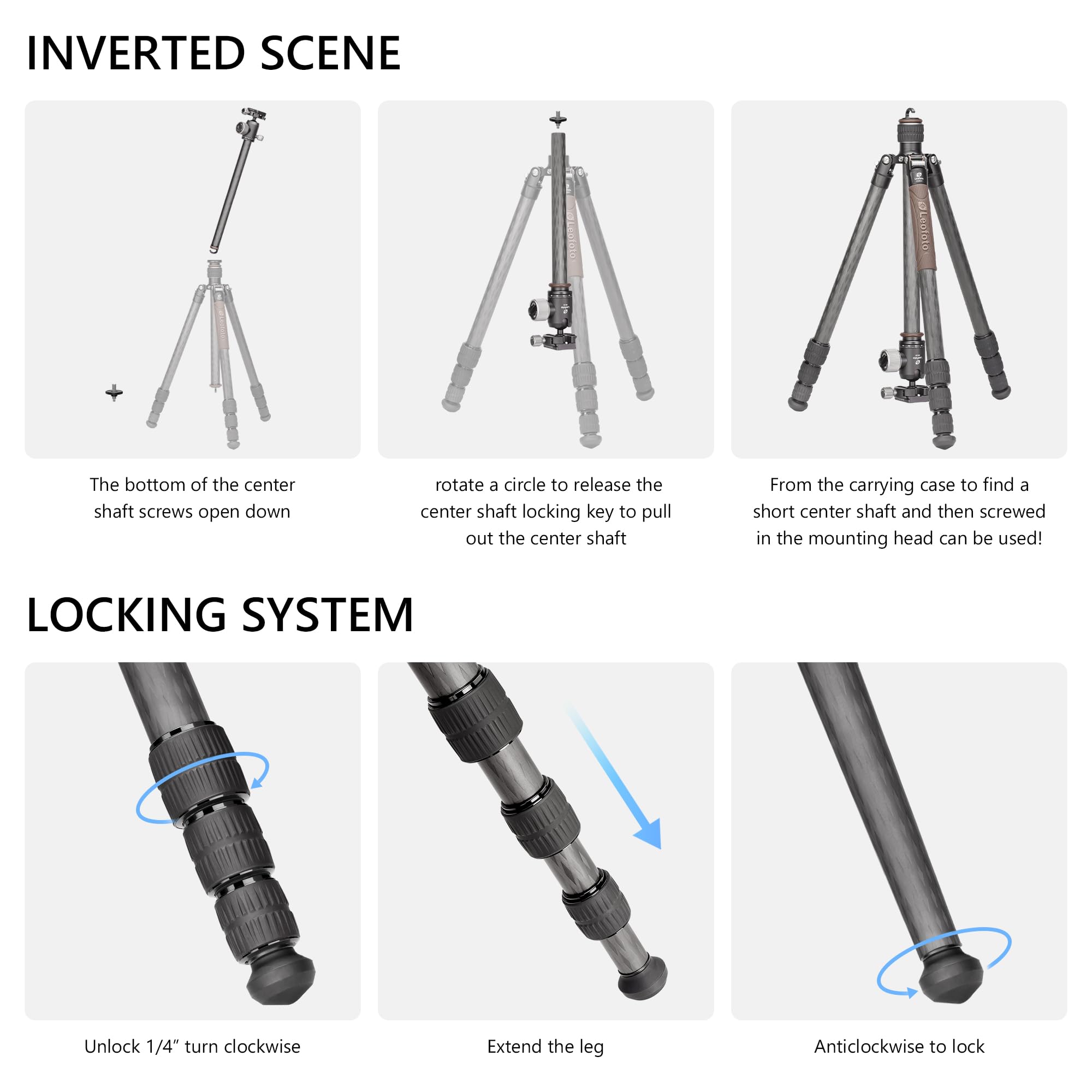 Leofoto Compact Carbon Fiber Travel Camera Tripod With Ball Head, Reverse Folding Design, Maxload 8Kg, Folded Height 450Mm (Lx-254Ct+Xb-32)