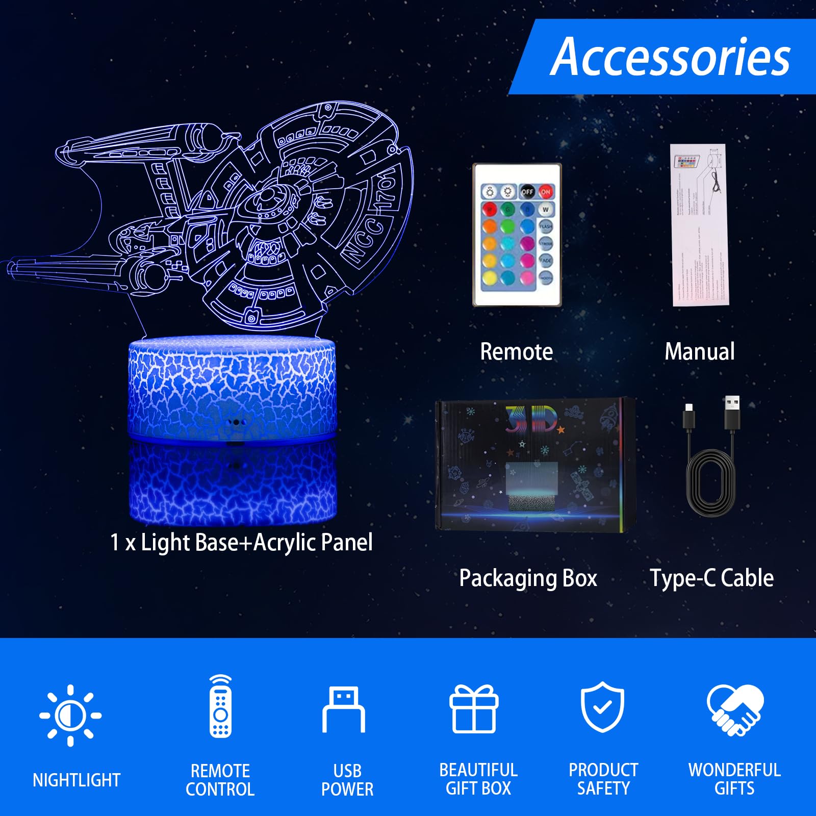 Dabaorry 3D Cool Night Ligh Led Table Lamp With Remote Control And Smart Touch Room Decor For Boy Girl Fans Birthday Christmas