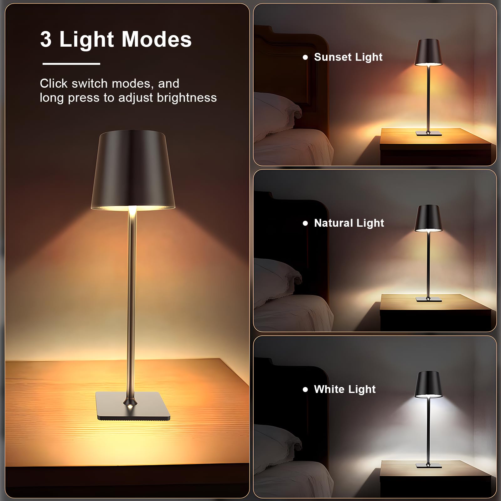 Mojimdo Cordless Table Lamp, Dimmable 64 Leds Desk Light [1700K/4500K/6000K With Stepless] 5000Mah Rechargeable Table Lamps For Living Room Bedroom Nightstand Beside Table Restaurant Party Cafe Bar