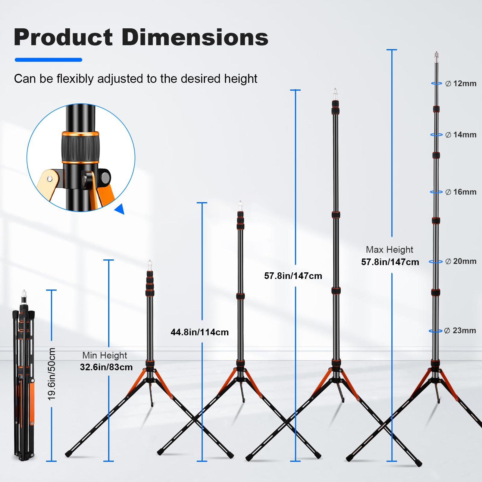Soonpho Extendable Travel Light Stand 7.2Ft / 2.2M Sturdy Aluminum Alloy Light Weight Adjustable Portable Tripod With Carry Bag For Photography Studio Outdoor Shooting Speedlight Flash Reflector Ring Light