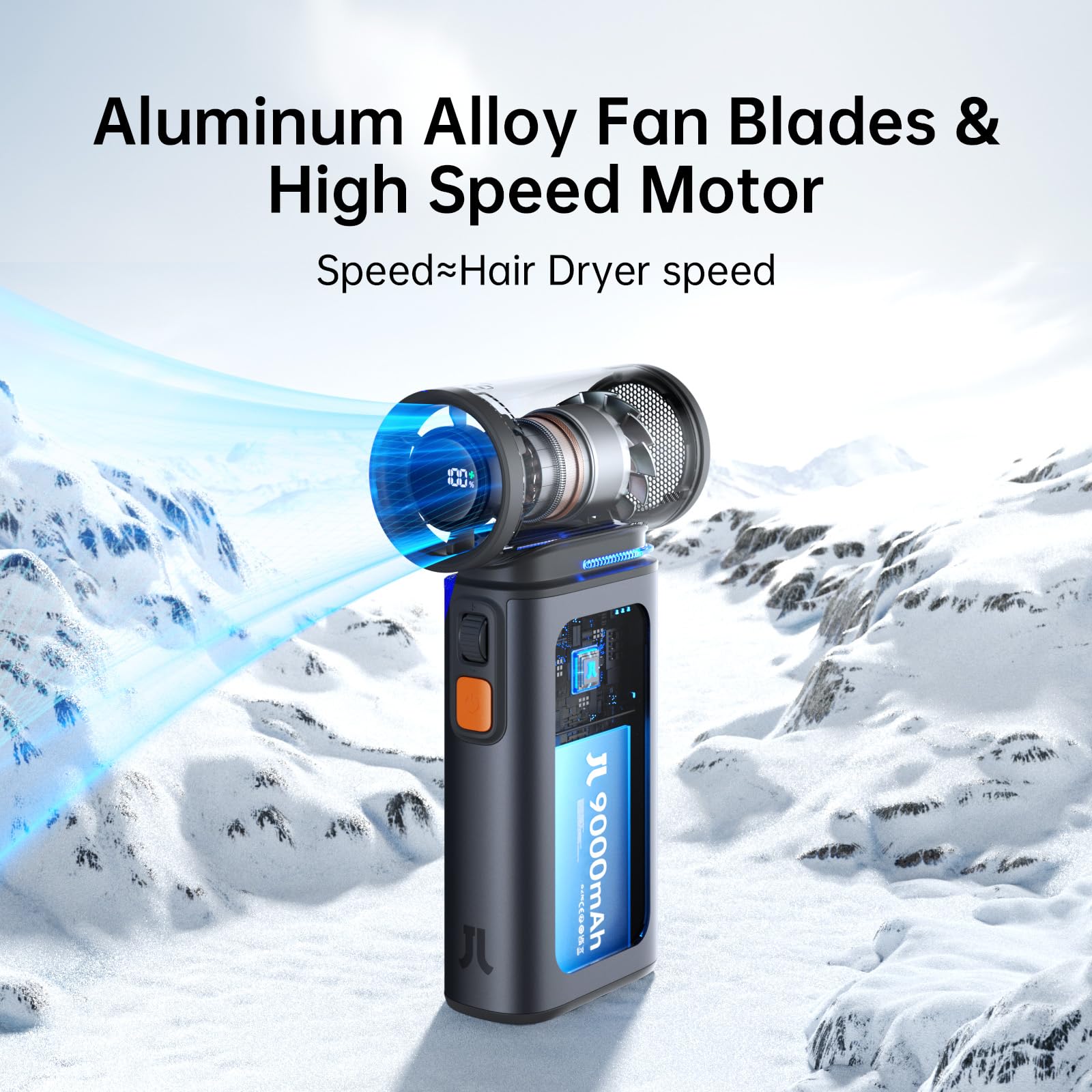 Jisulife Portable Handheld Turbo Fan, 100 Speeds Adjustable Mini Personal Fan, 9000Mah Usb