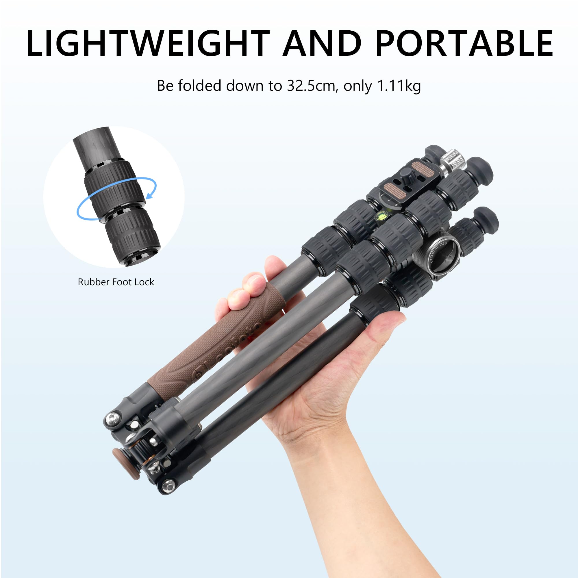 Leofoto Lightweight Carbon Fiber Reversible Folding Travel Tripod With Ball Head, Removable Center Column, Folded Height 36Cm, Maximum Load 6Kg（Lx-225Ct+Xb-32Q）