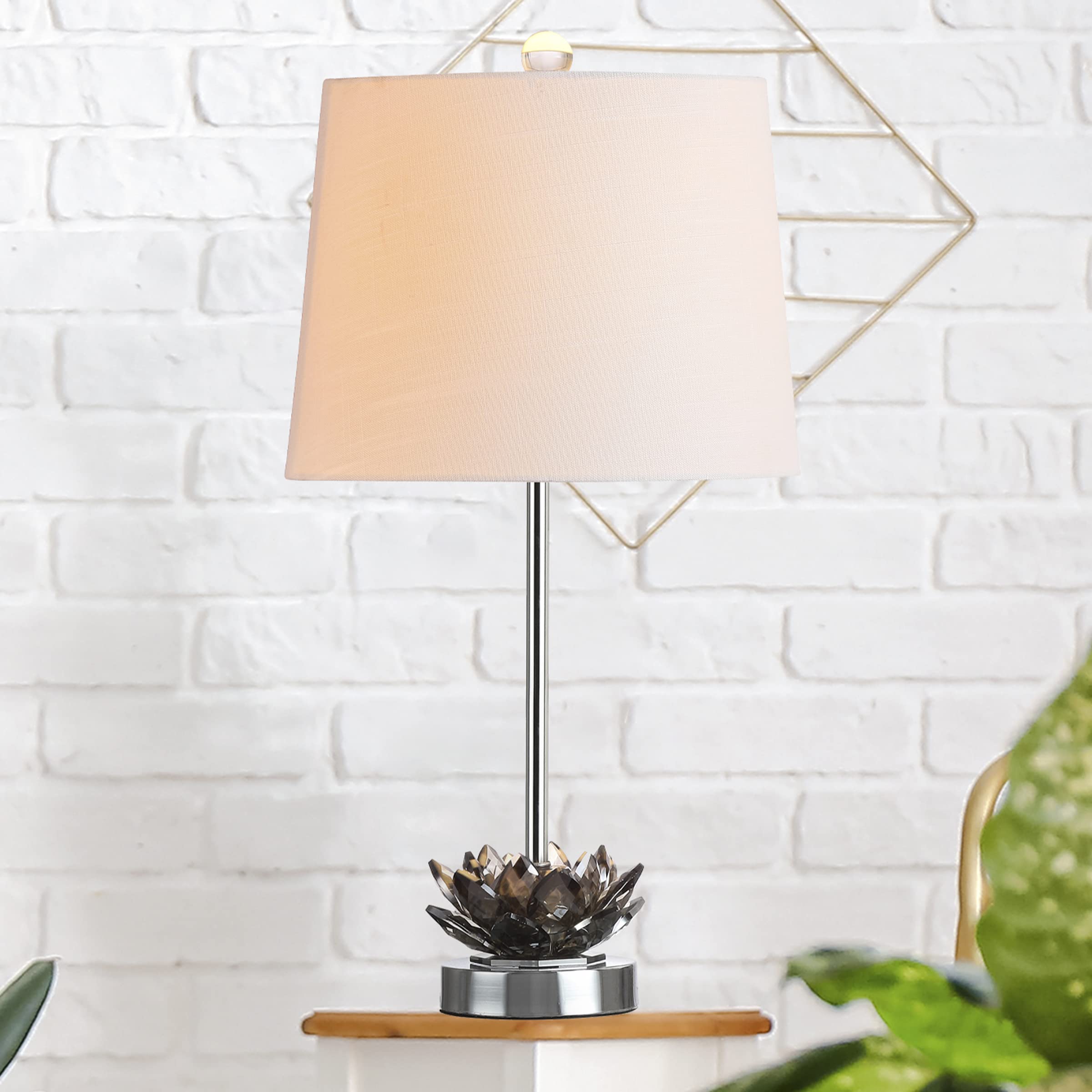 Jonathan Y Jyl2019A Amelia Lotus 25" Crystal Led Table Lamp Contemporary Transitional Bedside Desk Nightstand Lamp For Bedroom Living Room Office College Bookcase Led Bulb Included, Smoke Gray/Chrome