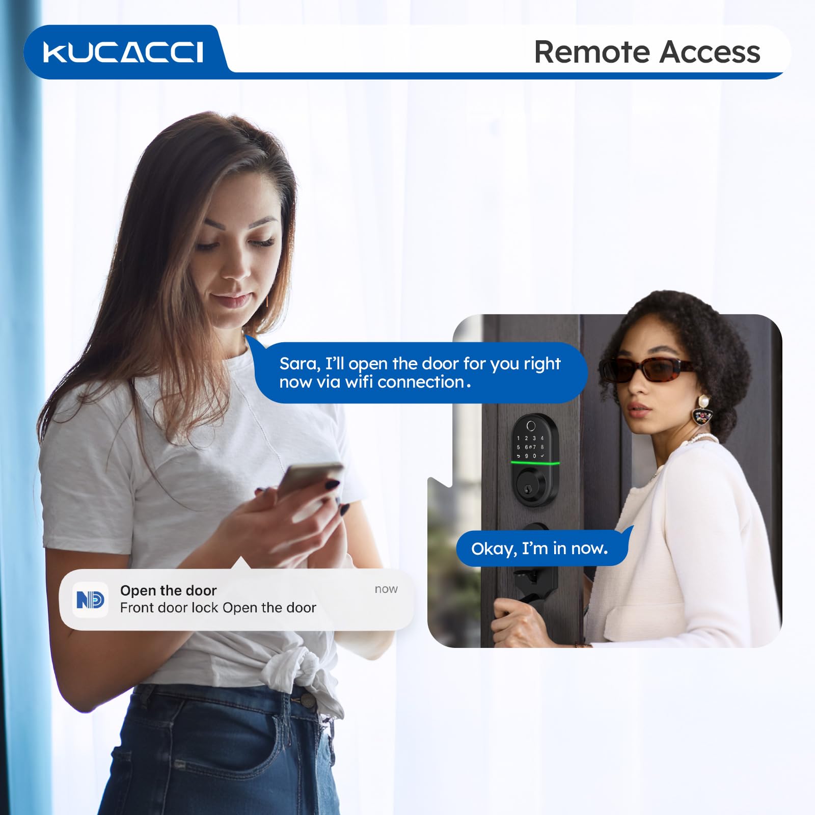 Kucacci Keyless Entry Wifi Smart Deadbolt - Keyless Entry Fingerprint Door Lock - Come With Wifi Gateway Remote Control - Electronic Deadbolt For Front Door - Digital Code Lock - Generate Code Remotely
